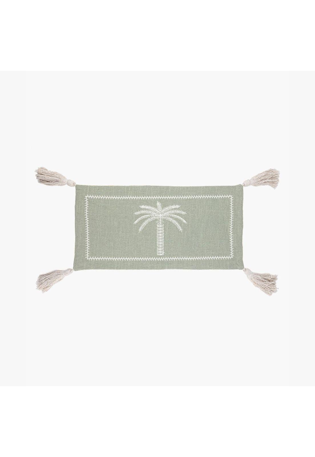 Cojín Boho Algodón Palmera Bordada 30 X 60 Cm Verde-0