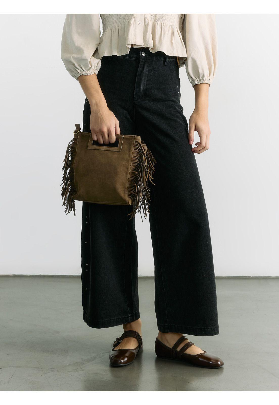 Cartera De Hombro Cuadrada Flecos Boho-0
