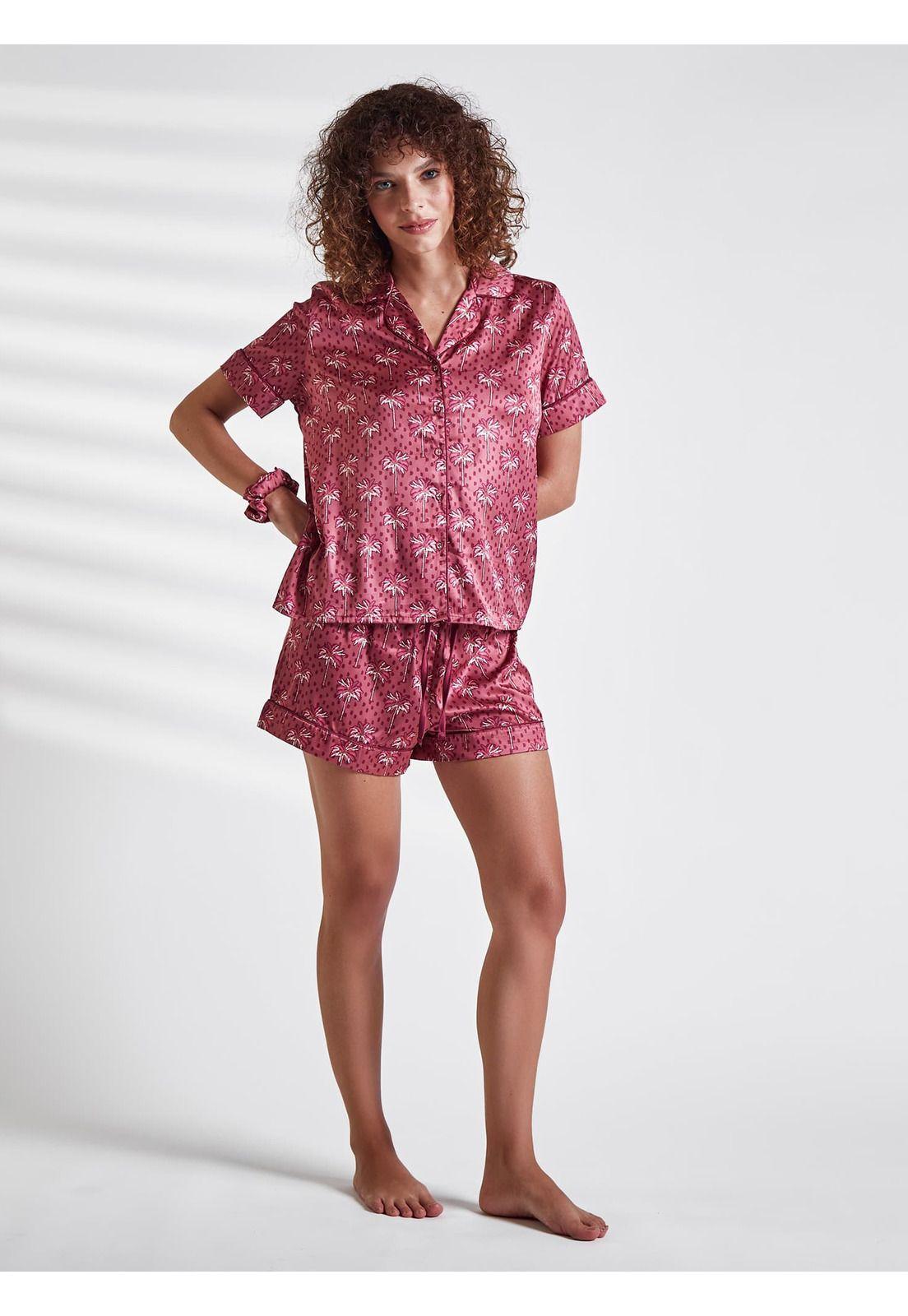 Set Pijama Camisero Satinado Palmeras-2