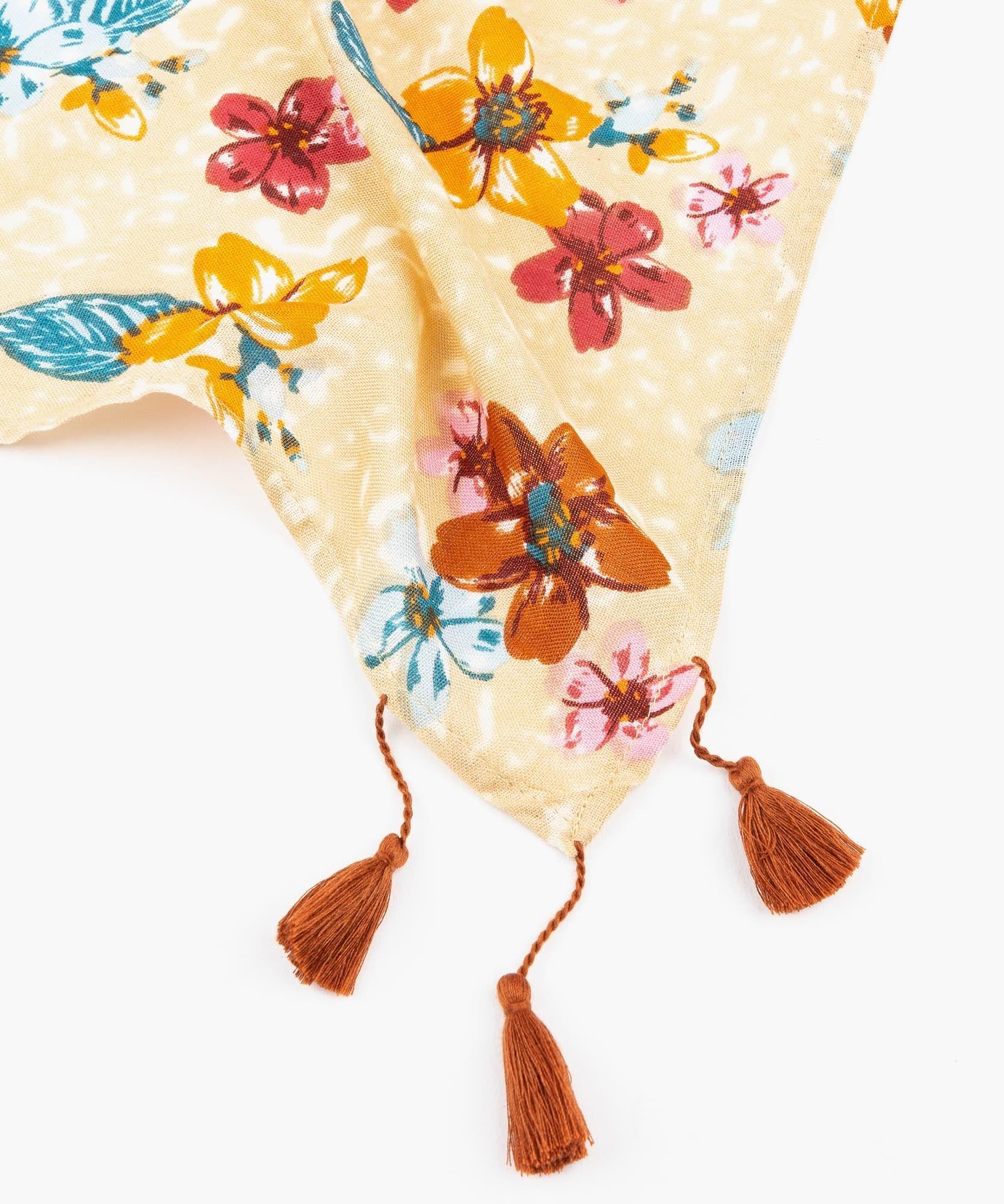 Pañuelo Mujer Triángulo Flores Beige-0