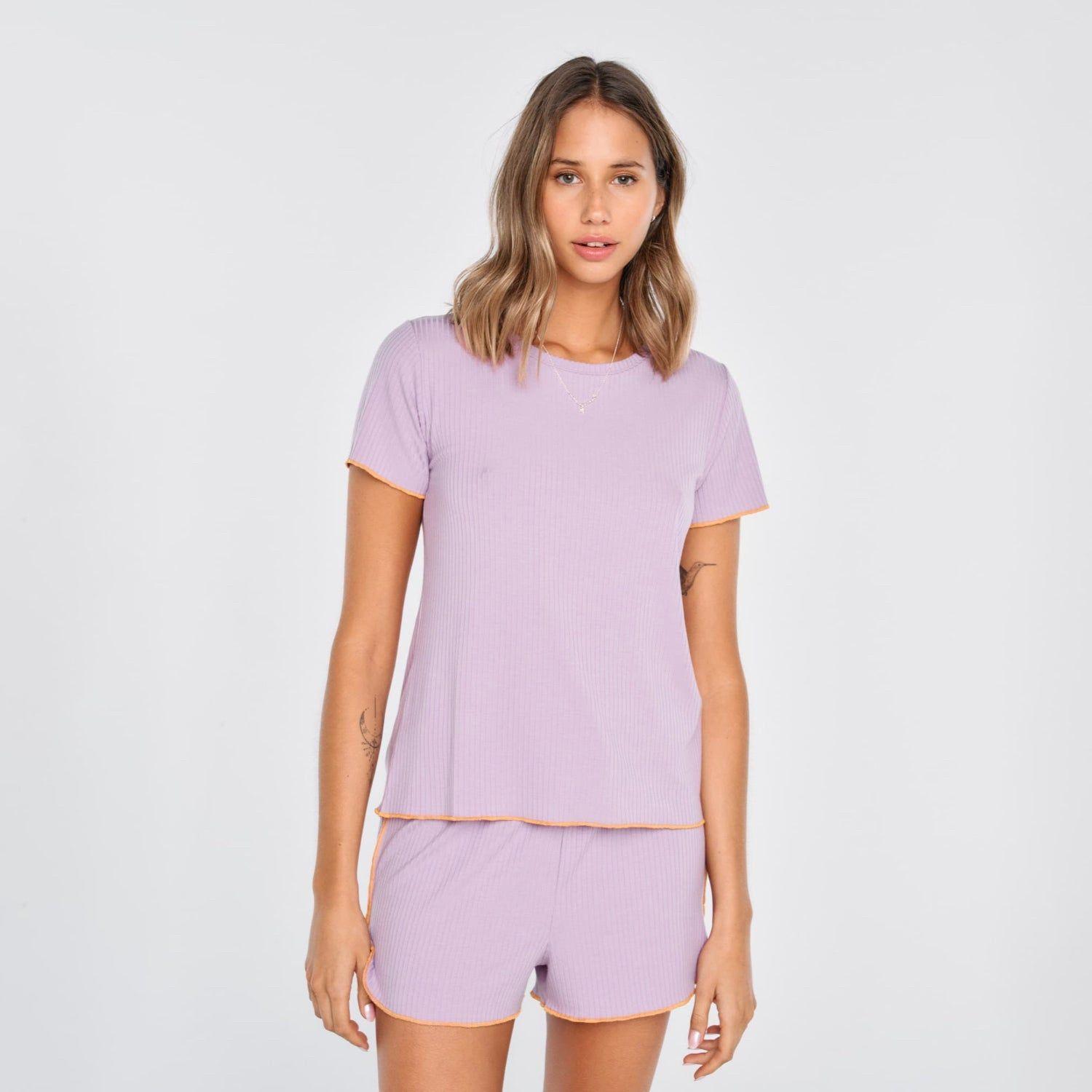 Pijama Mujer Corto Lineas Xs Lila-0