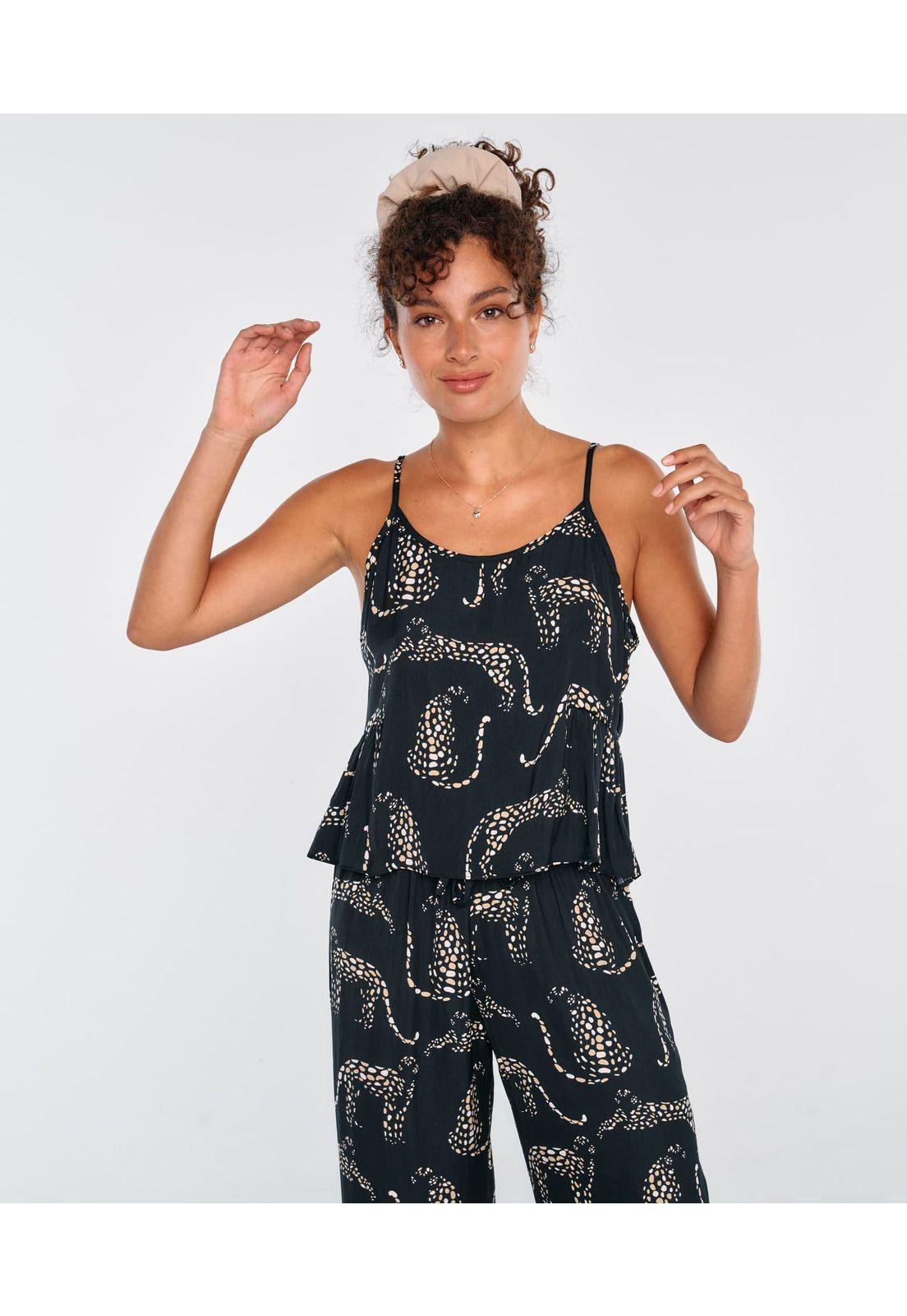 Pijama Mujer Largo Vuelos Black Leopard-0