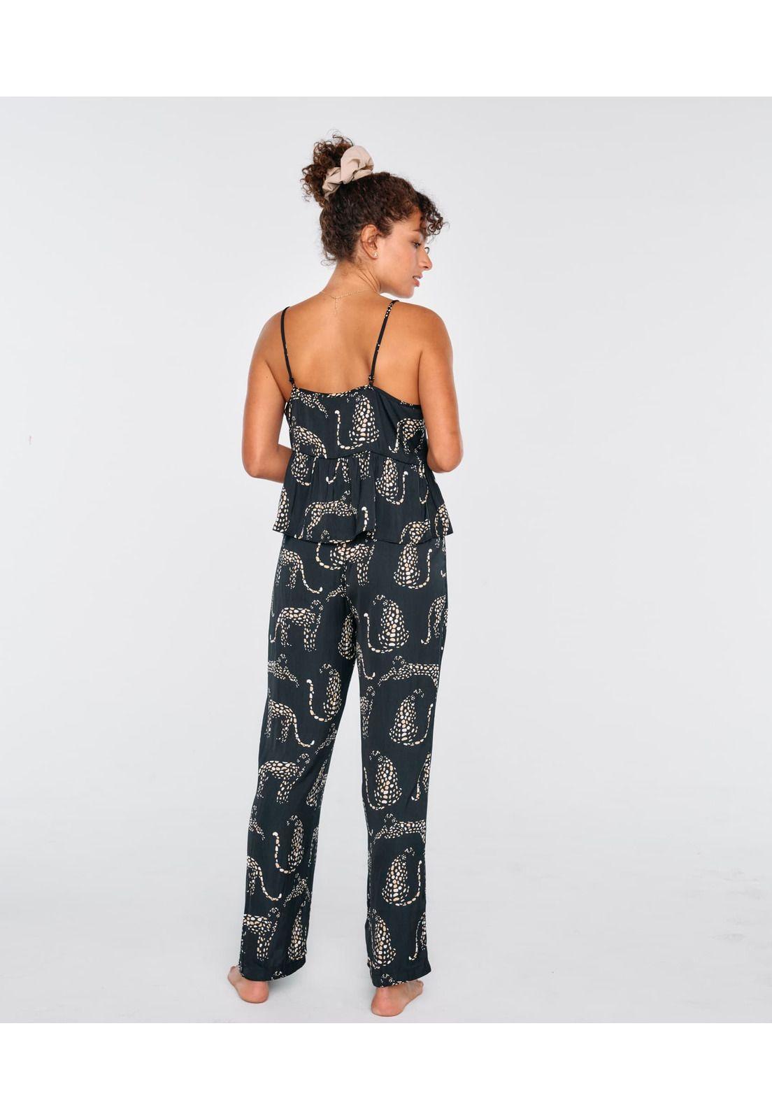 Pijama Mujer Largo Vuelos Black Leopard-2