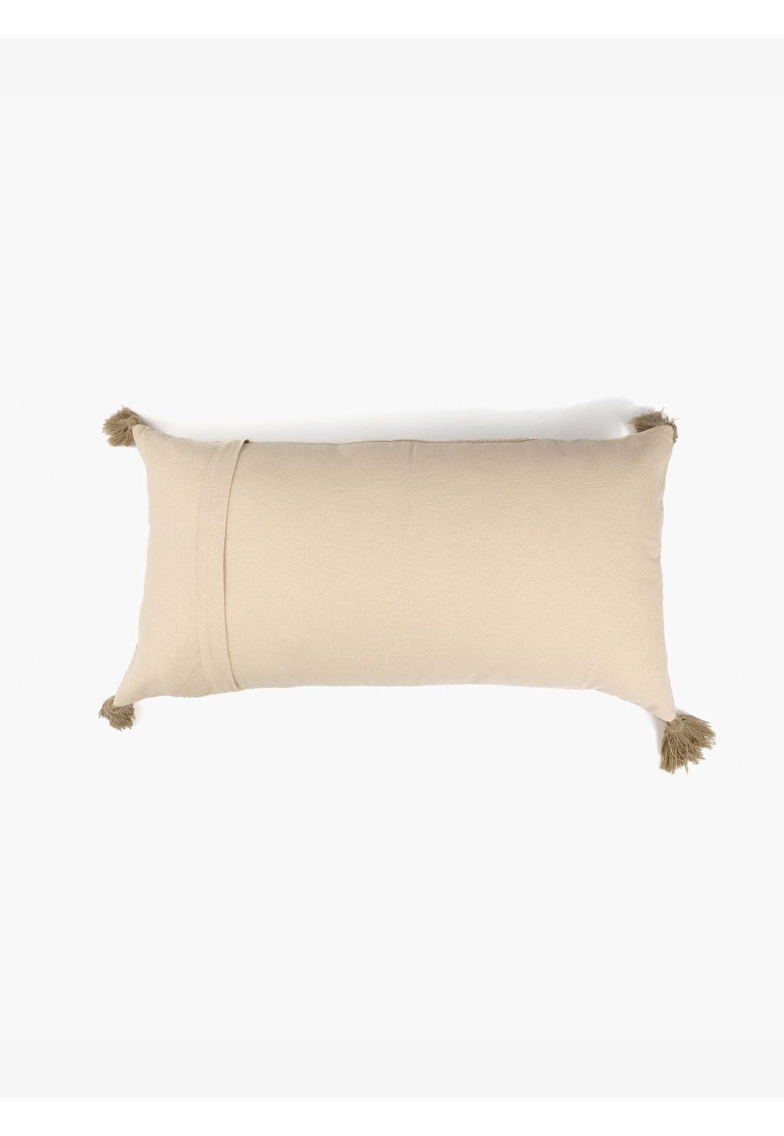Cojín Con Líneas Bordadas Y Pompones Beige 30 x 60 cm-2