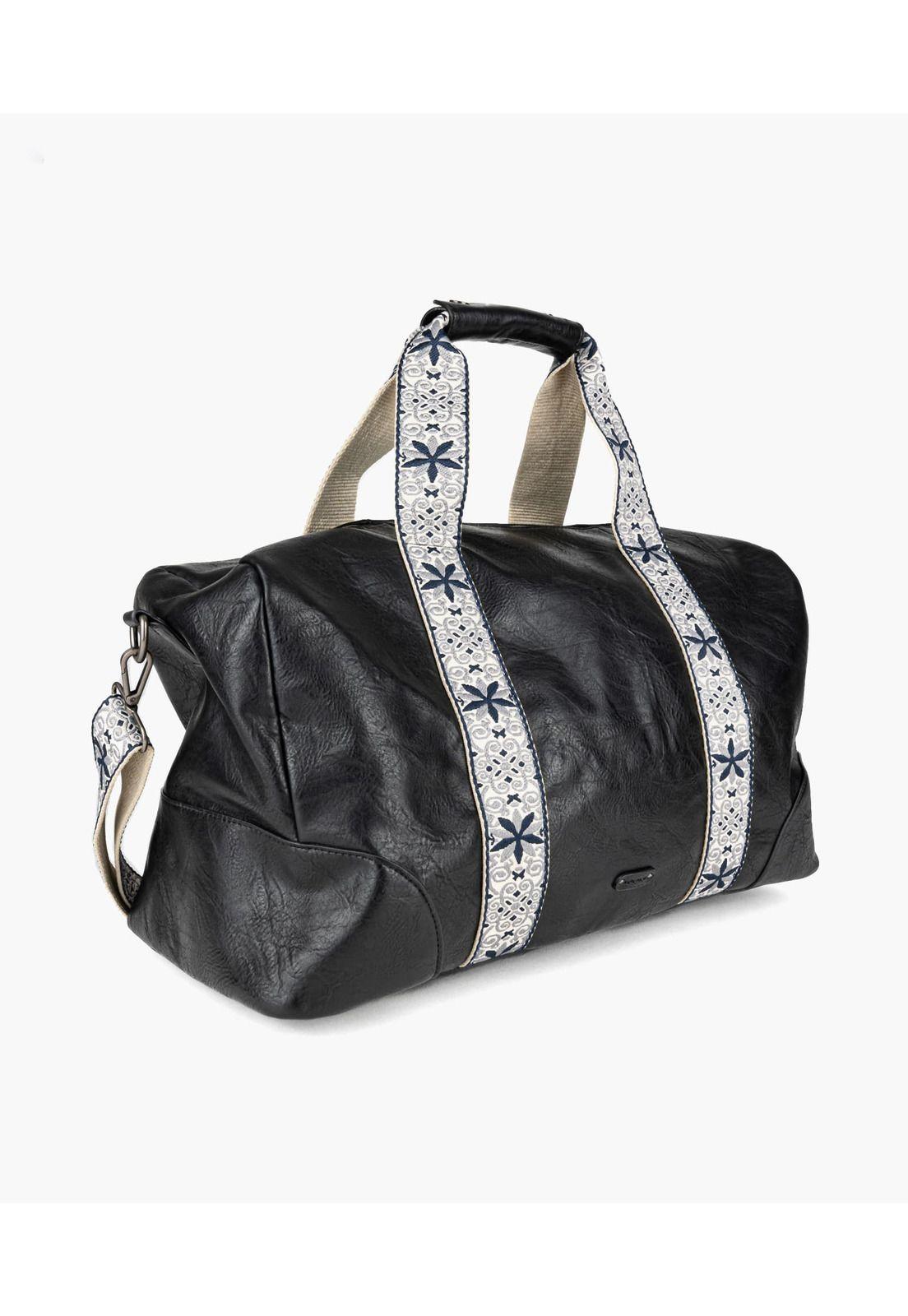Bolso De Viaje Boho Con Bordado Negro-1