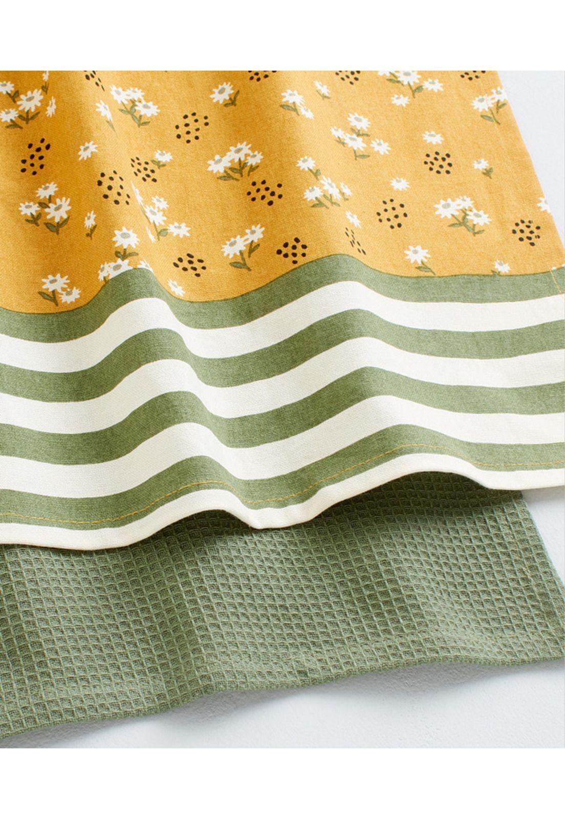 Set Paños De Cocina Mujer Lounge Flores Verde Y Amarillo-3