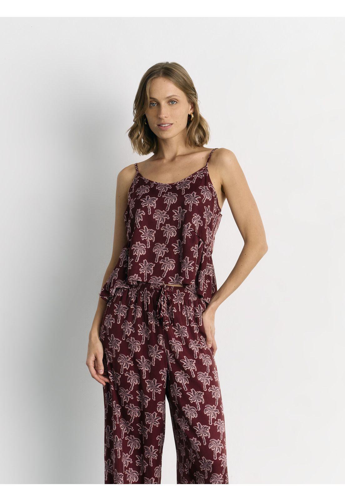 Pijama Satinado Estampado Palmeras-0