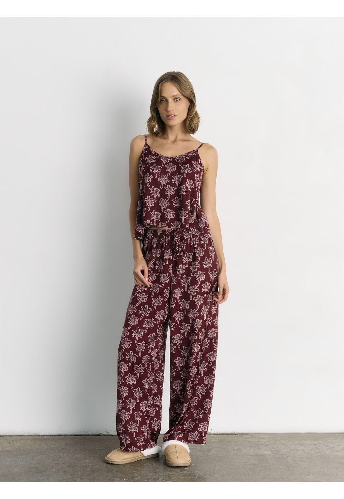 Pijama Satinado Estampado Palmeras-3