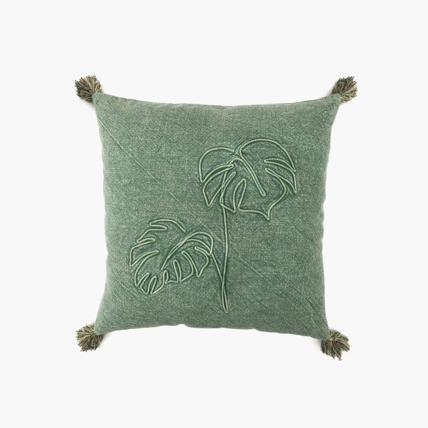 Cojín Mujer Algodón Detalle Bordado 45 X 45 Cm Verde-0