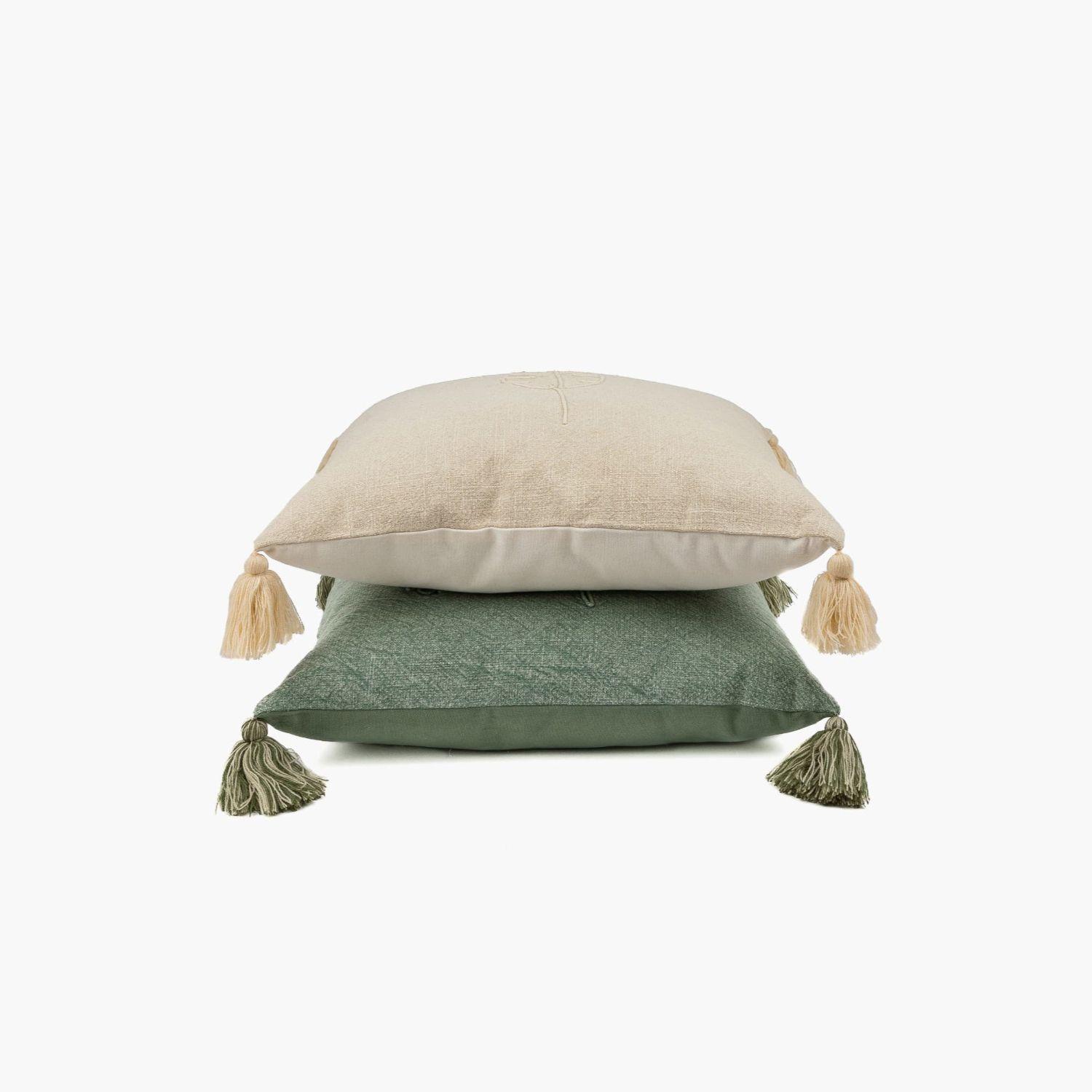 Cojín Mujer Algodón Detalle Bordado 45 X 45 Cm Verde-3