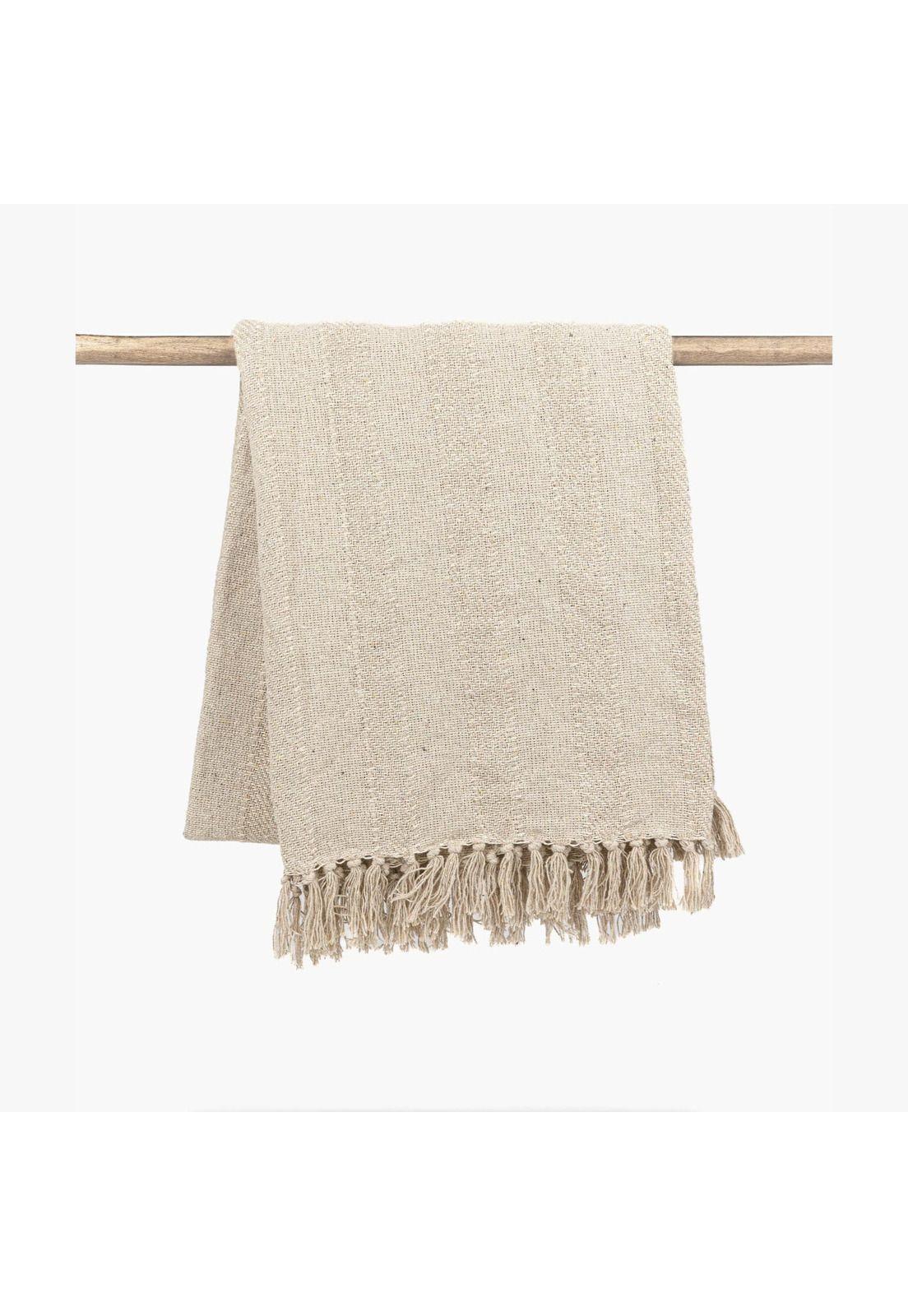 Manta Boho Algodón Detalle Costuras Beige-0