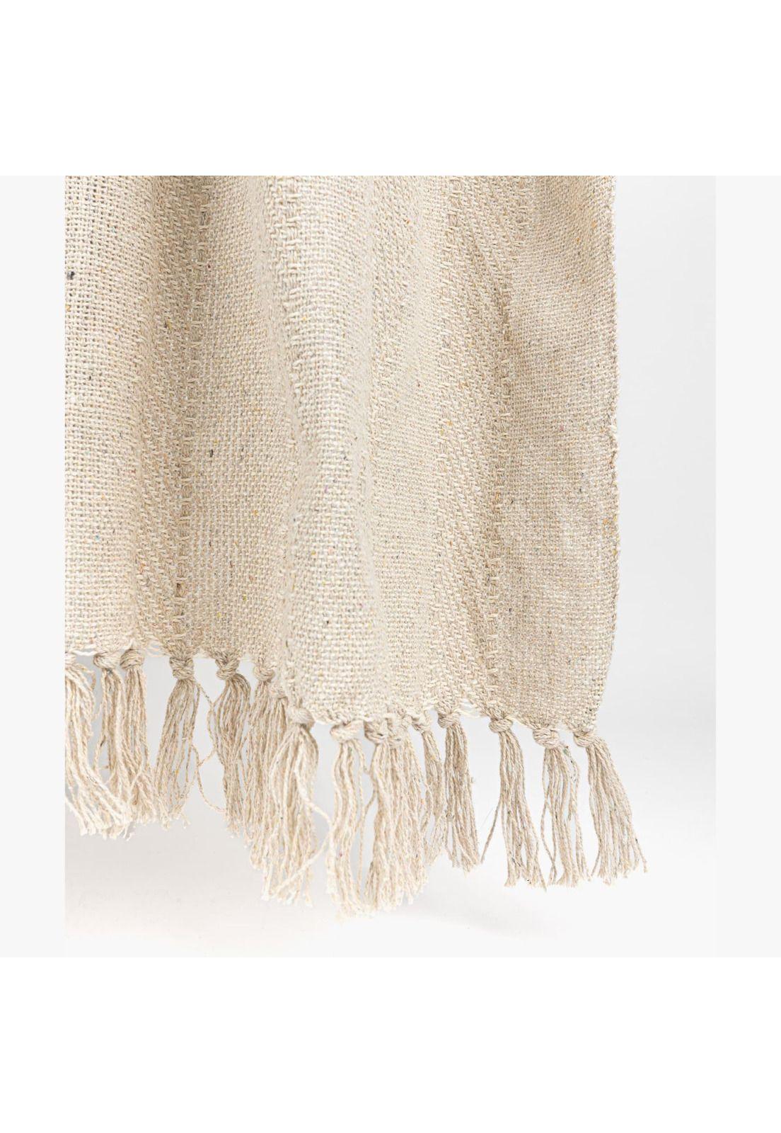 Manta Boho Algodón Detalle Costuras Beige-1