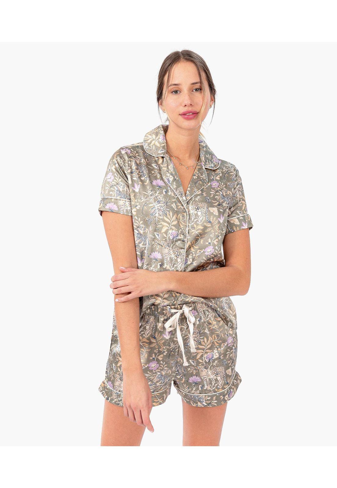 Set Pijama Satín Camisero Selvatico Verde-0