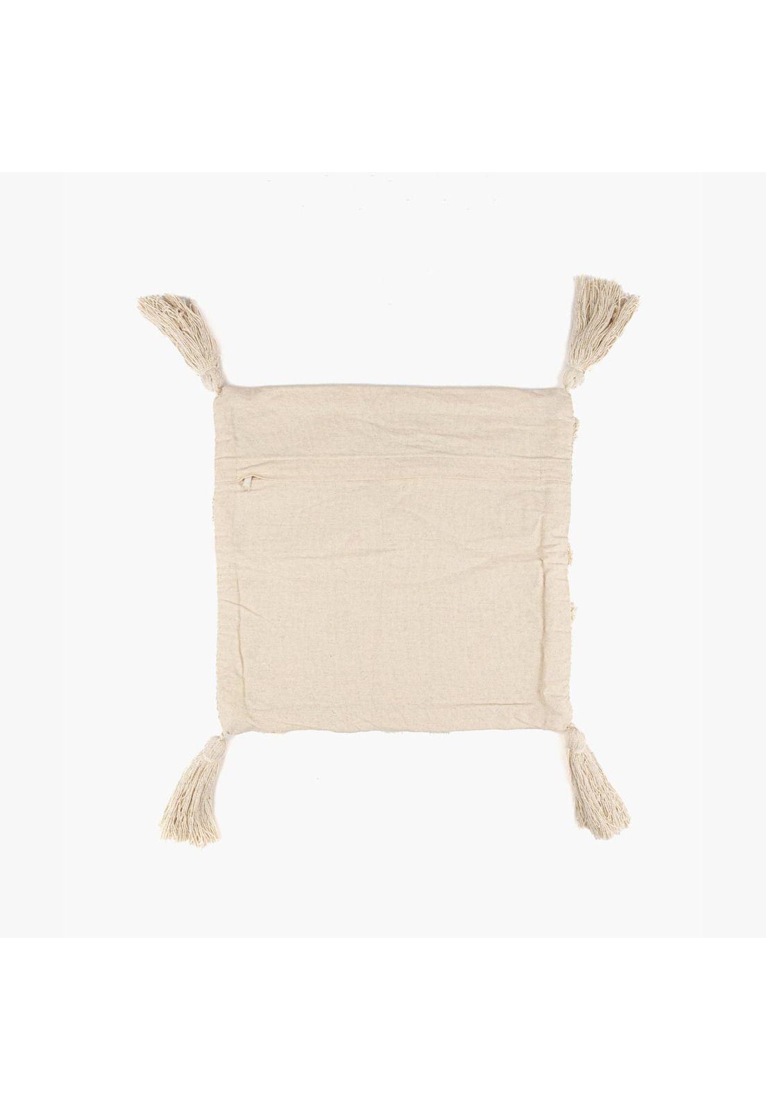Funda de Cojín Boho Algodón Borlas 45 X 45 Cm Beige-2