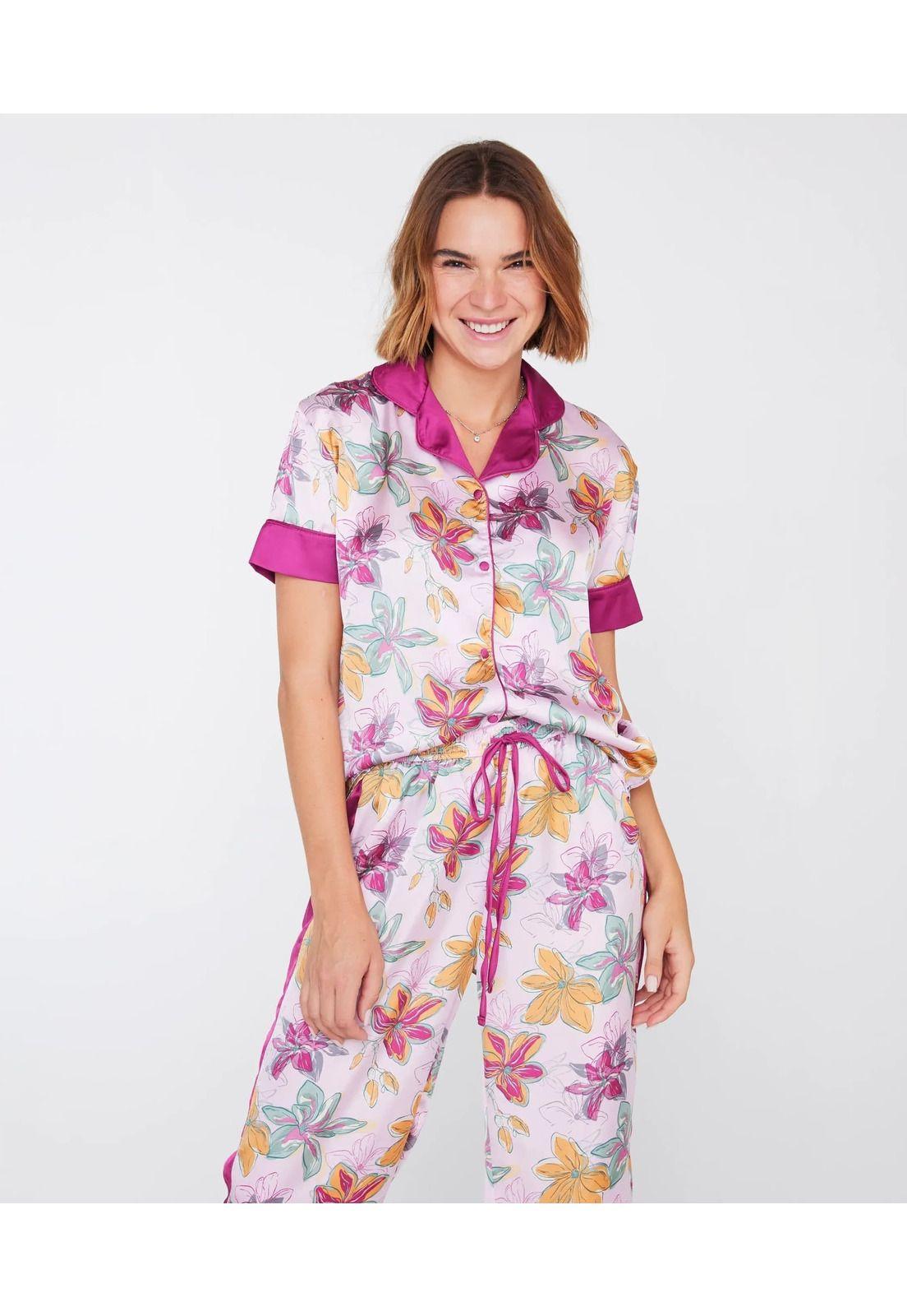 Pijama Dreamy Satinado Manga Corta Pink Garden-0