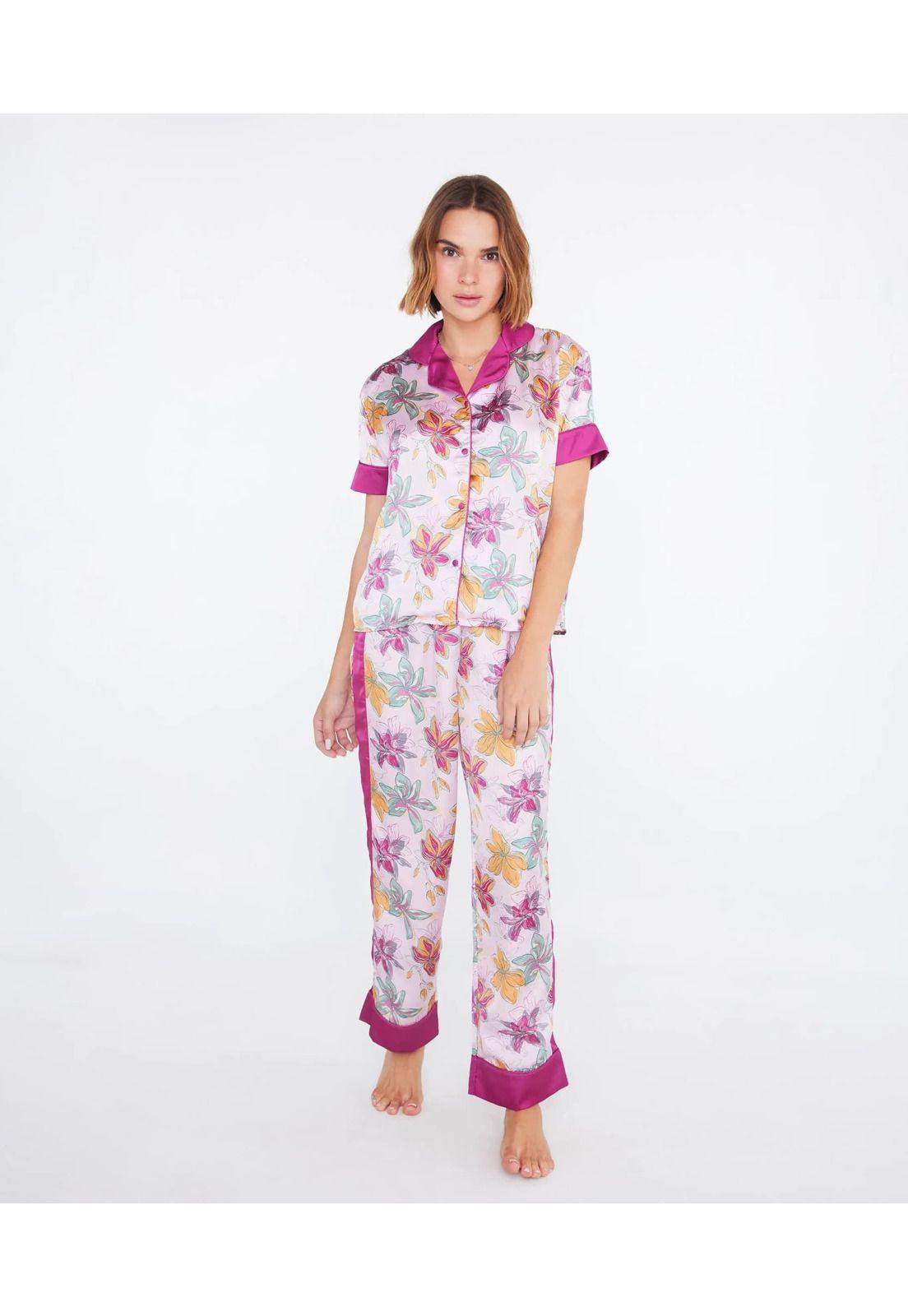 Pijama Dreamy Satinado Manga Corta Pink Garden-1