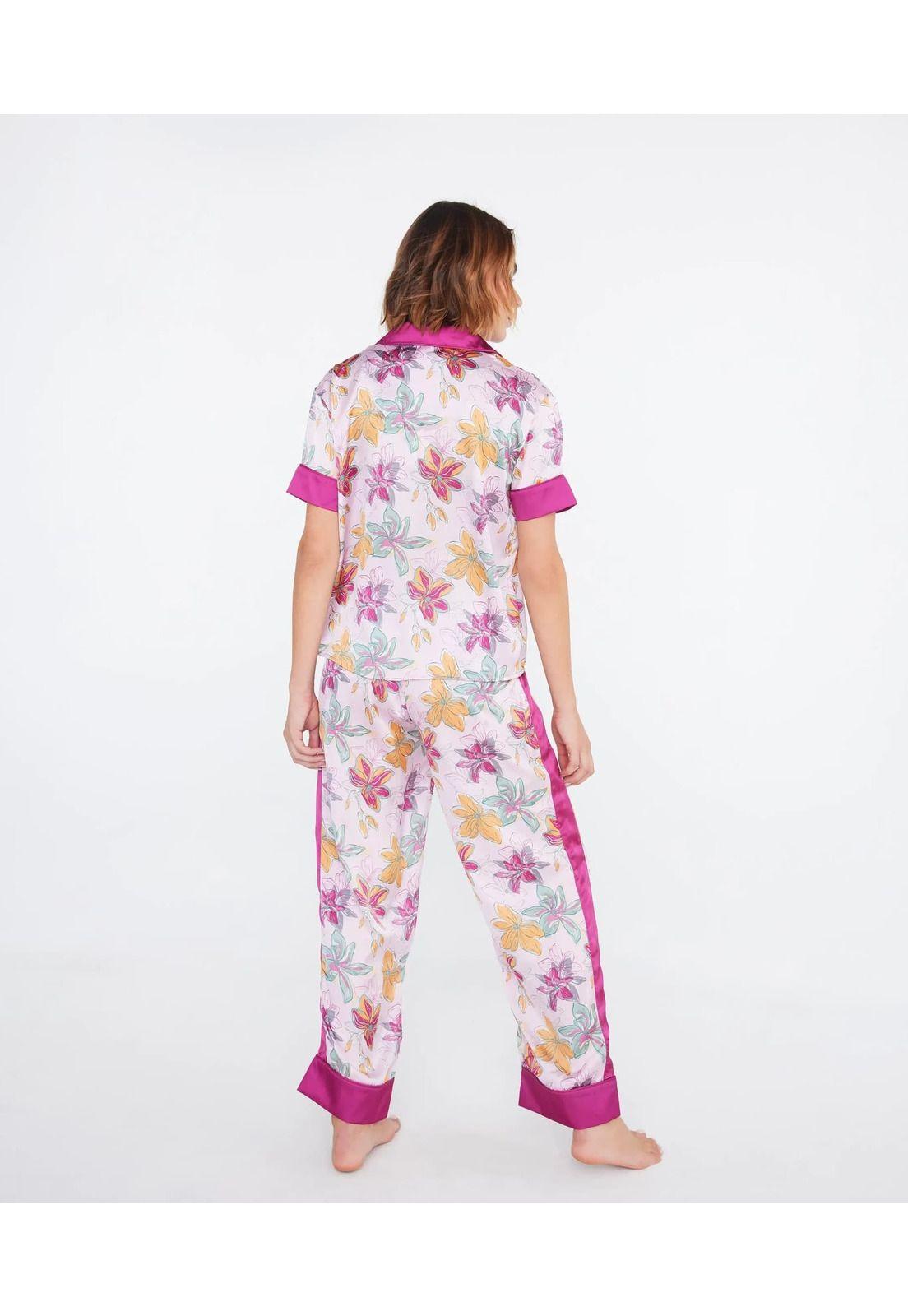 Pijama Dreamy Satinado Manga Corta Pink Garden-3
