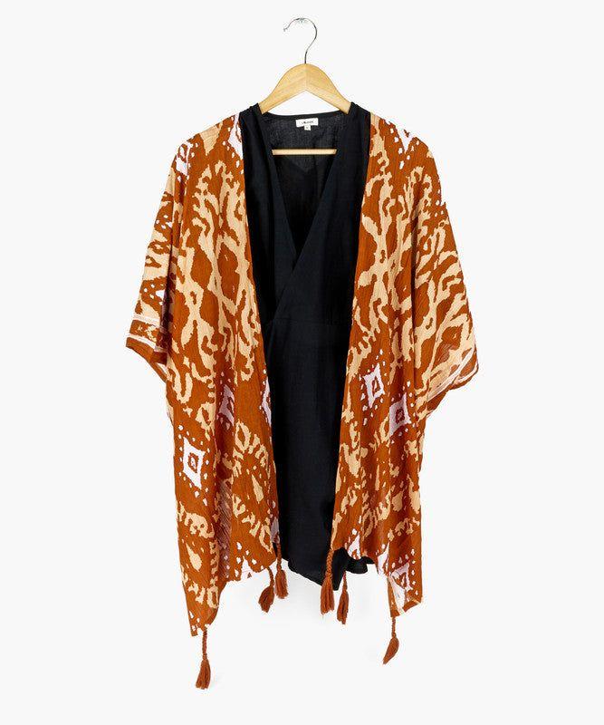Kimono Mujer Étnico Talla Única Café-0