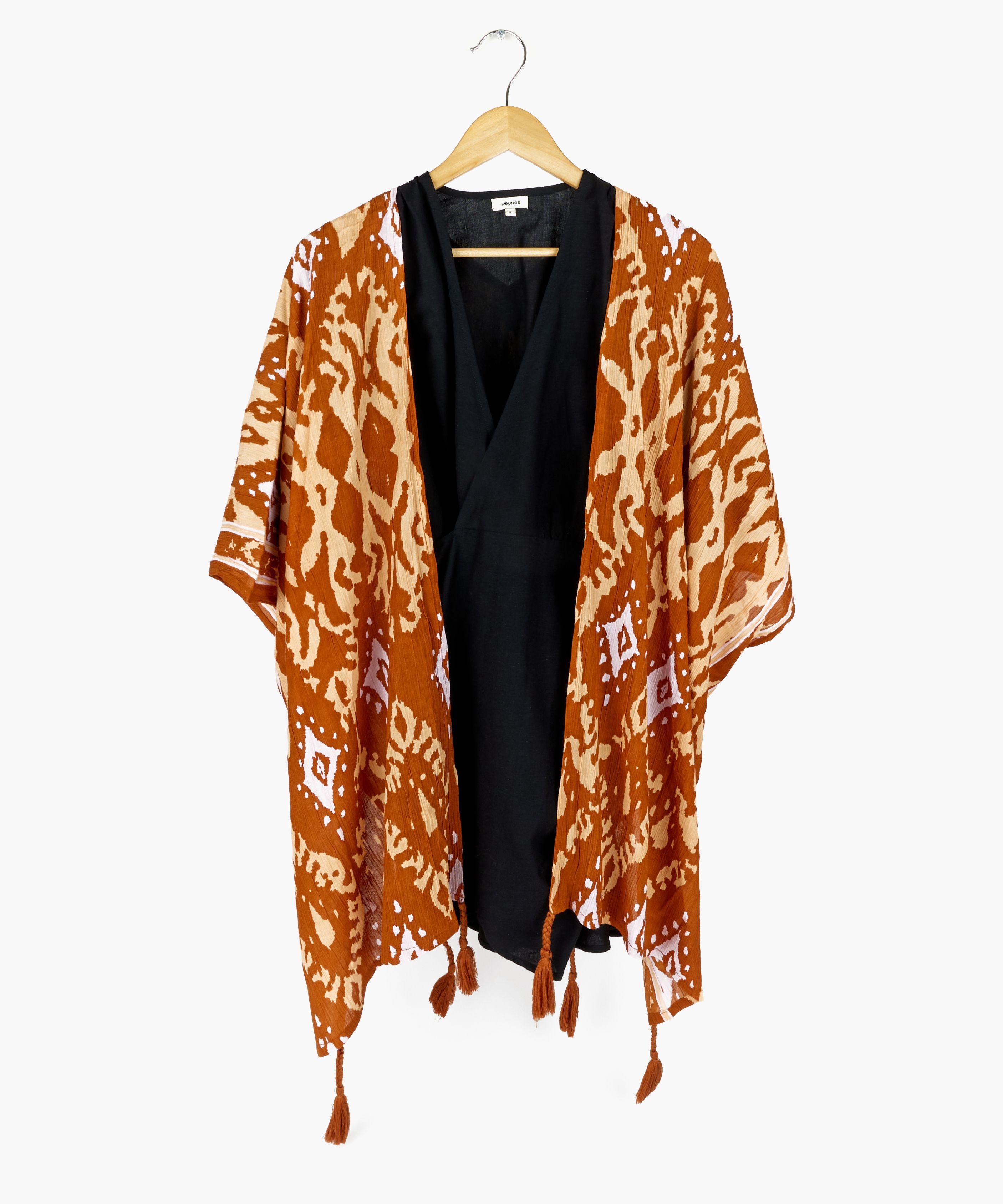 Kimono Mujer Étnico Talla Única Café-1