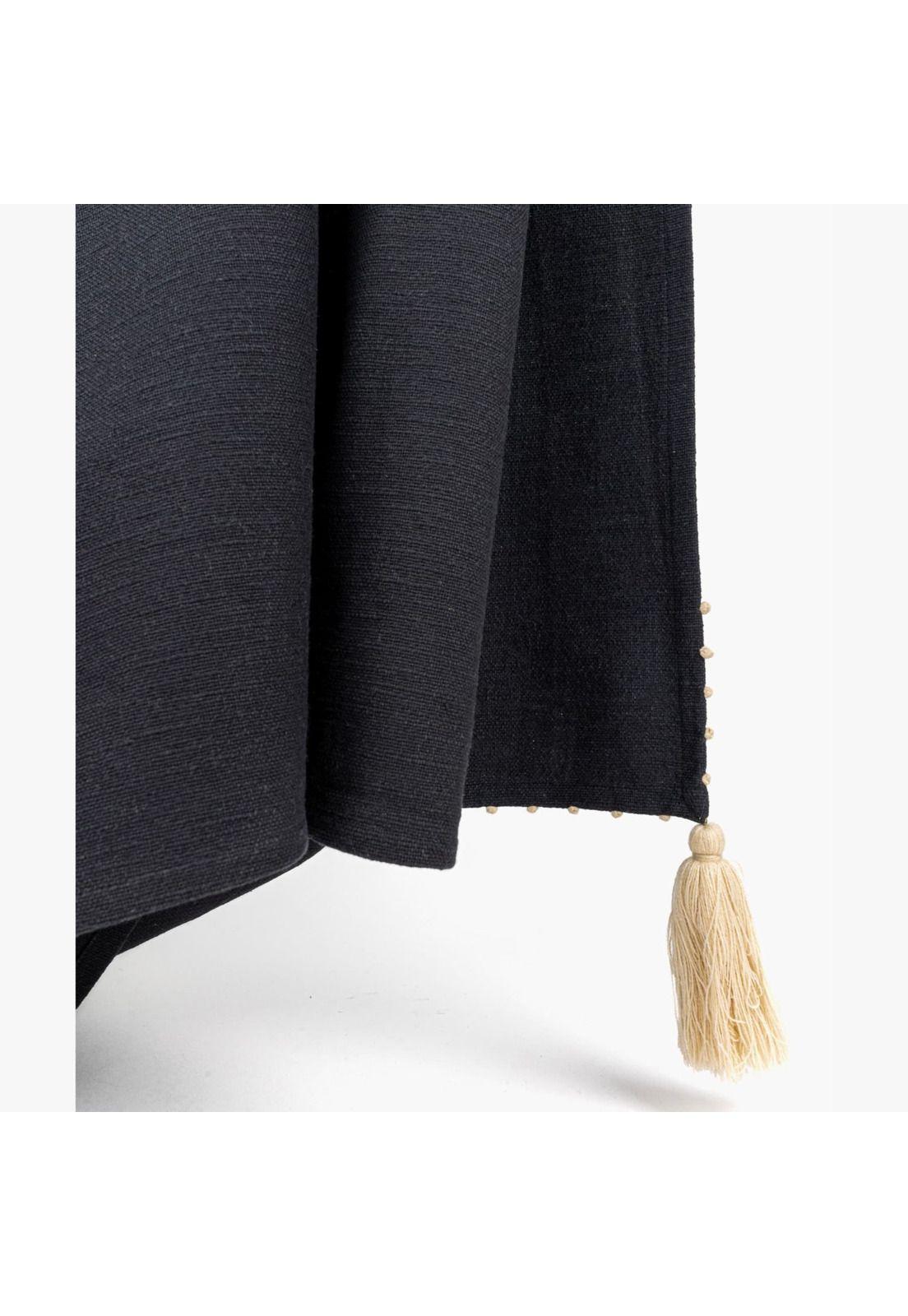 Manta Boho Algodón Pelotitas Negro-1