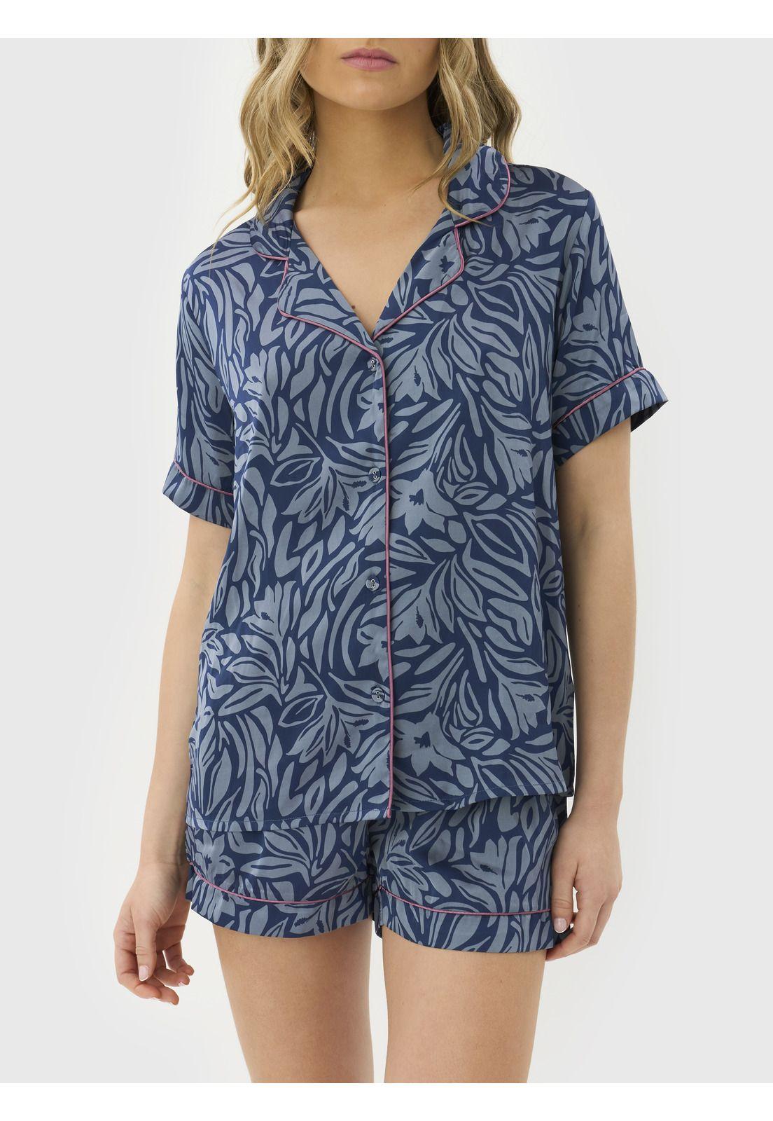 Pijama Camisero Hojas Satinado-4