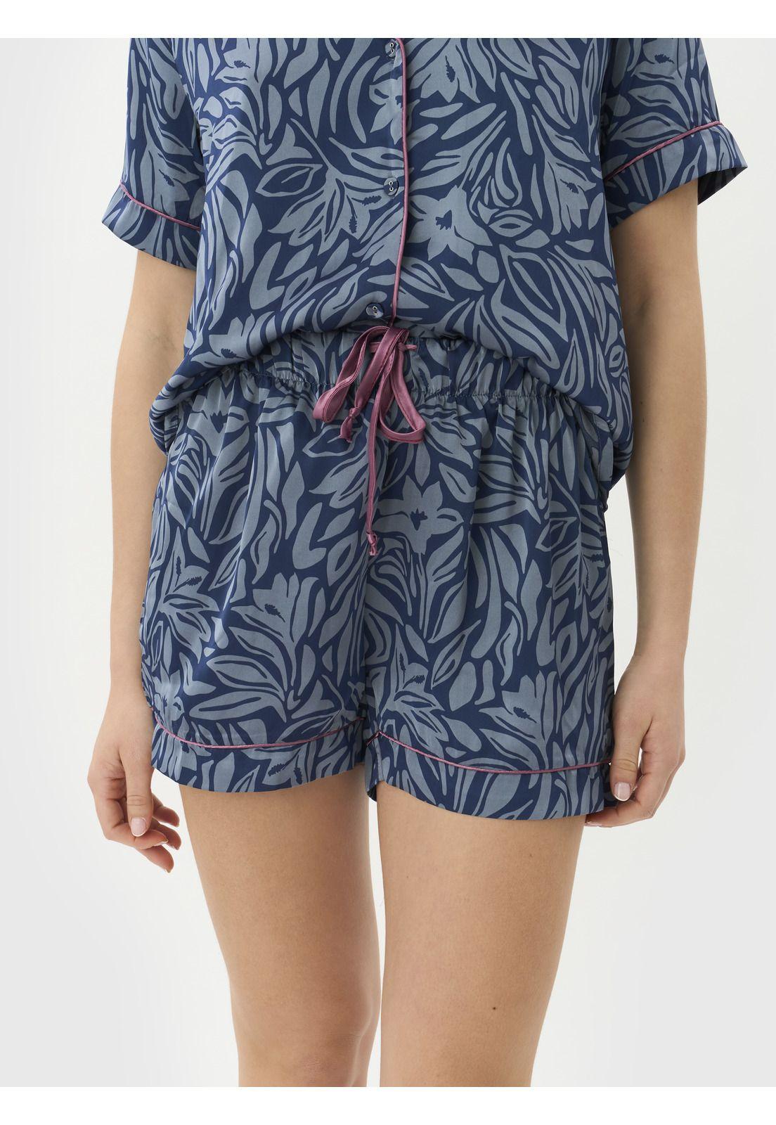 Pijama Camisero Hojas Satinado-5