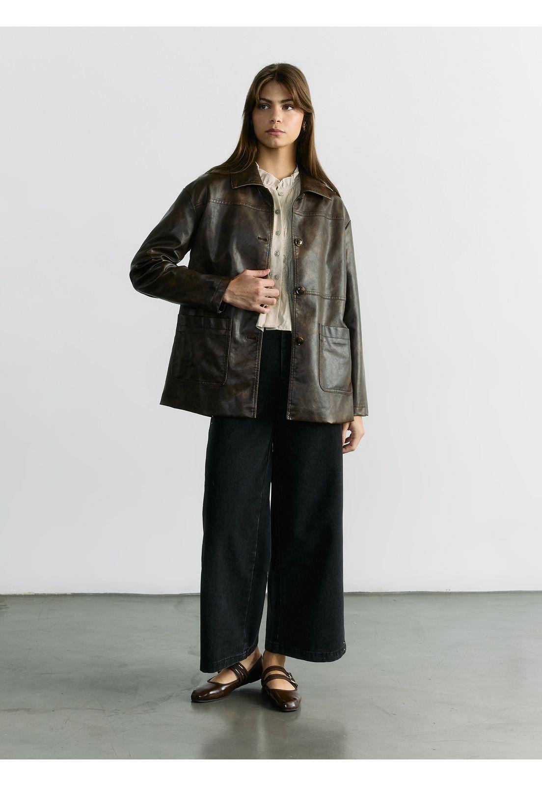 Chaqueta Larga Efecto Cuero Solsticio-2