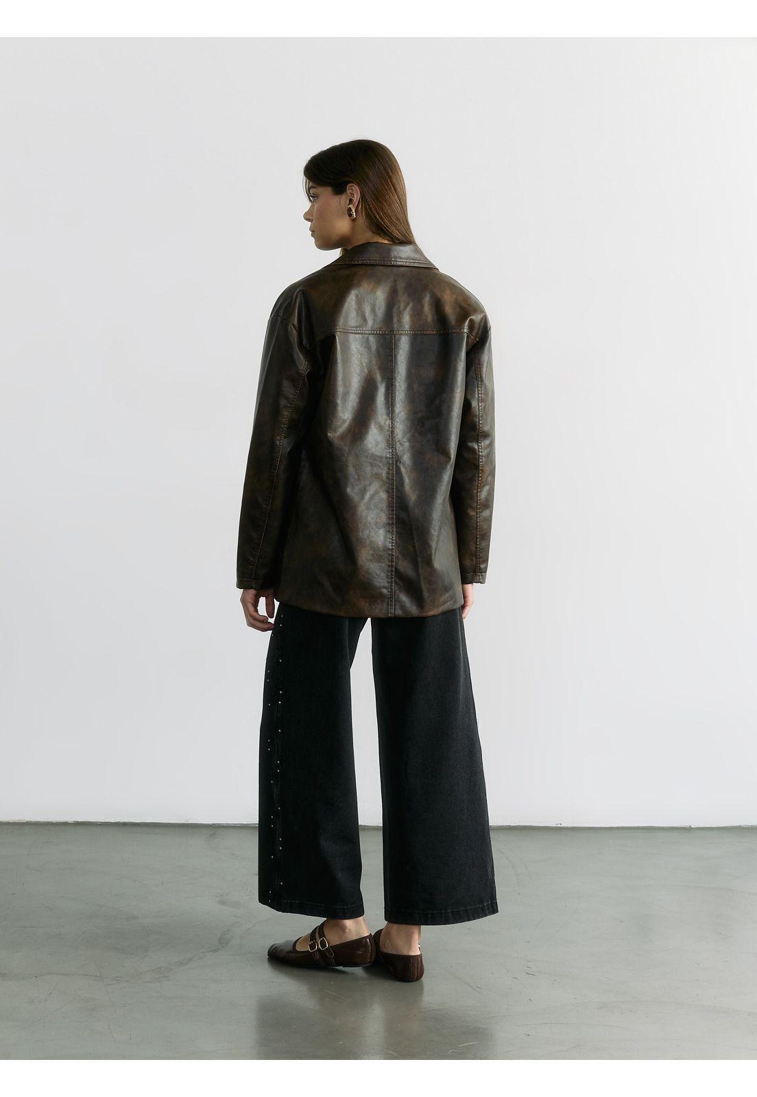 Chaqueta Larga Efecto Cuero Solsticio-3