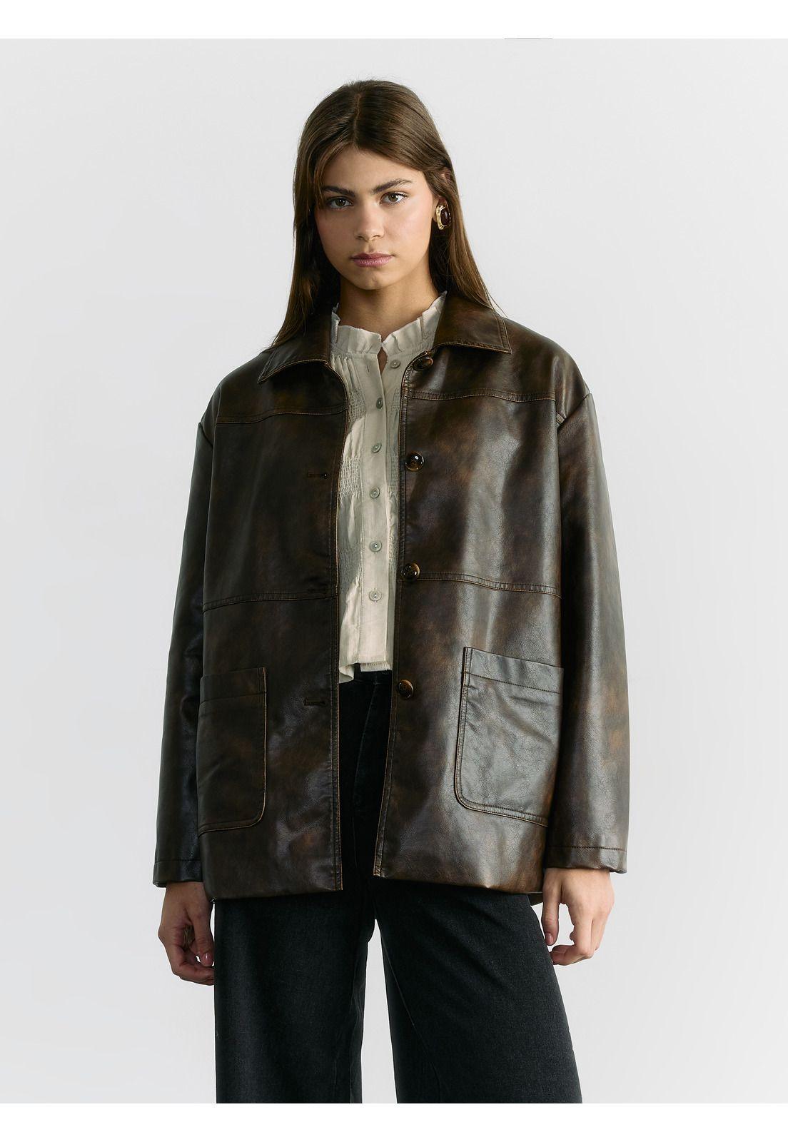 Chaqueta Larga Efecto Cuero Solsticio-1