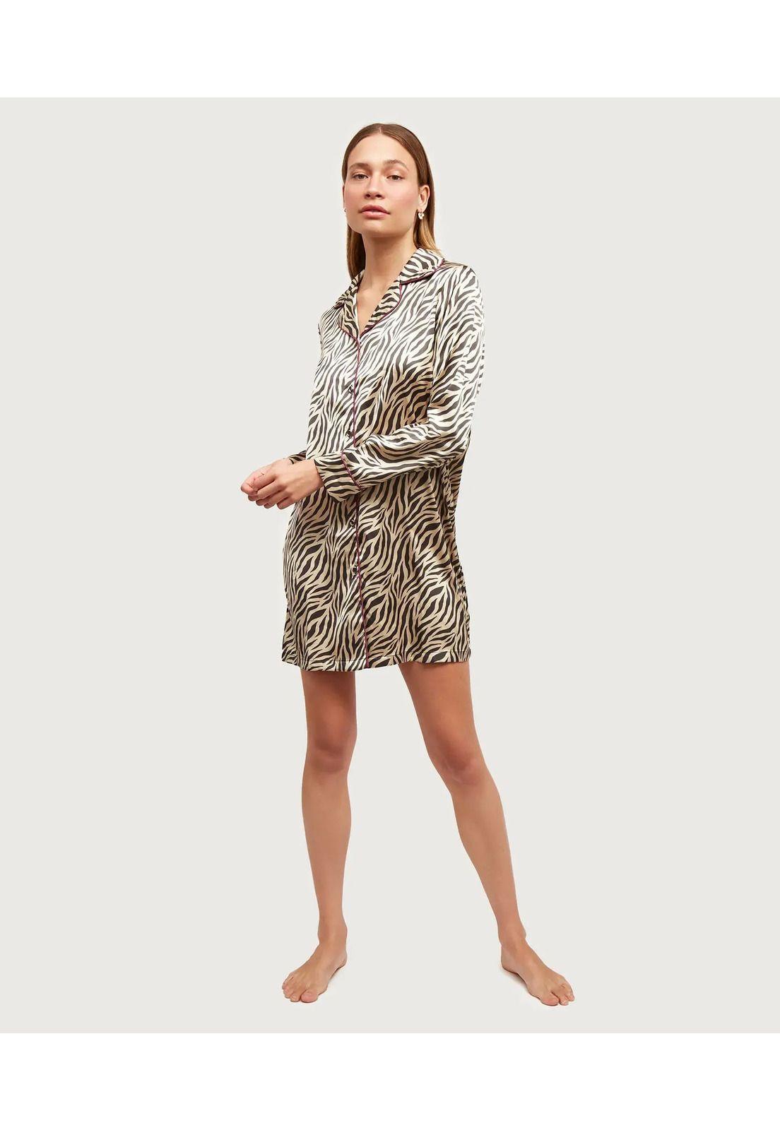 Camisa De Dormir Dreamy Satinado Cebra  Beige-1