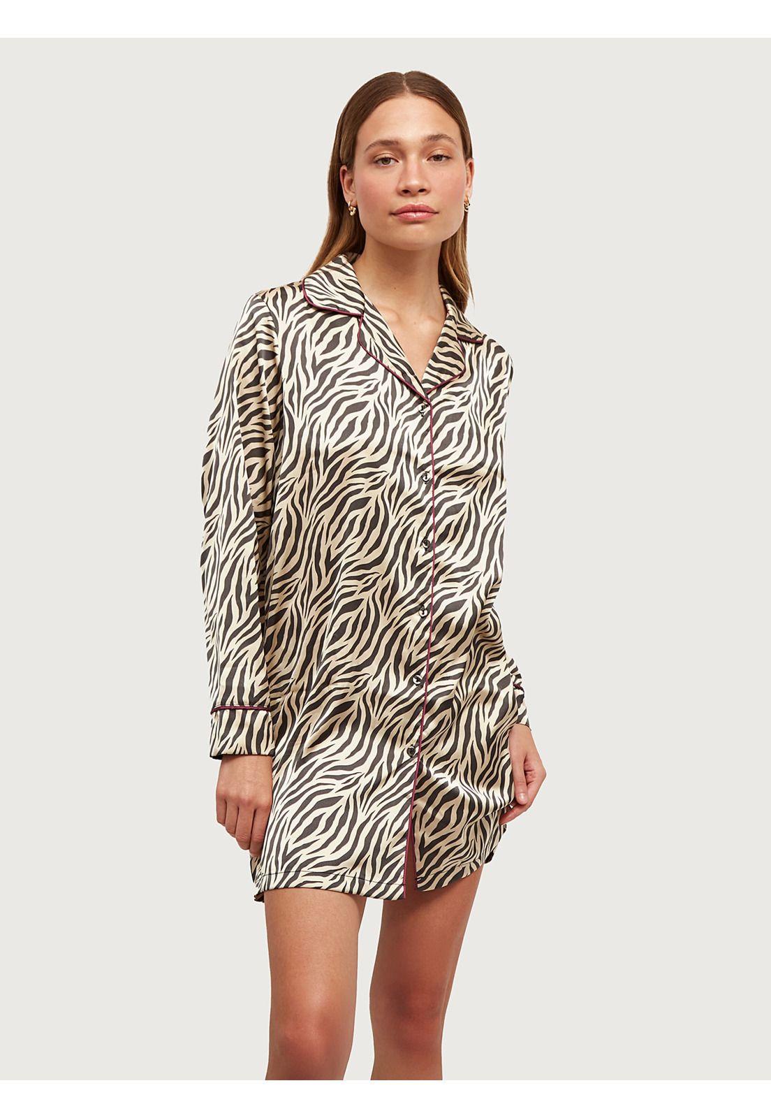 Camisa De Dormir Dreamy Satinado Cebra  Beige-0