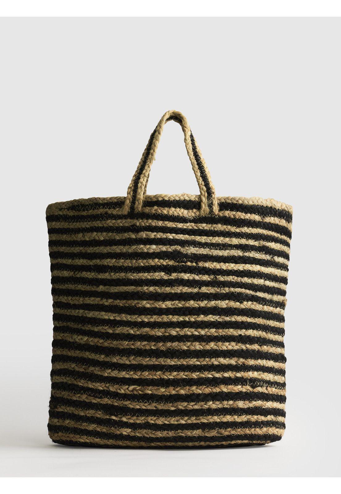 Bolso De Playa Yute Líneas Beige-2