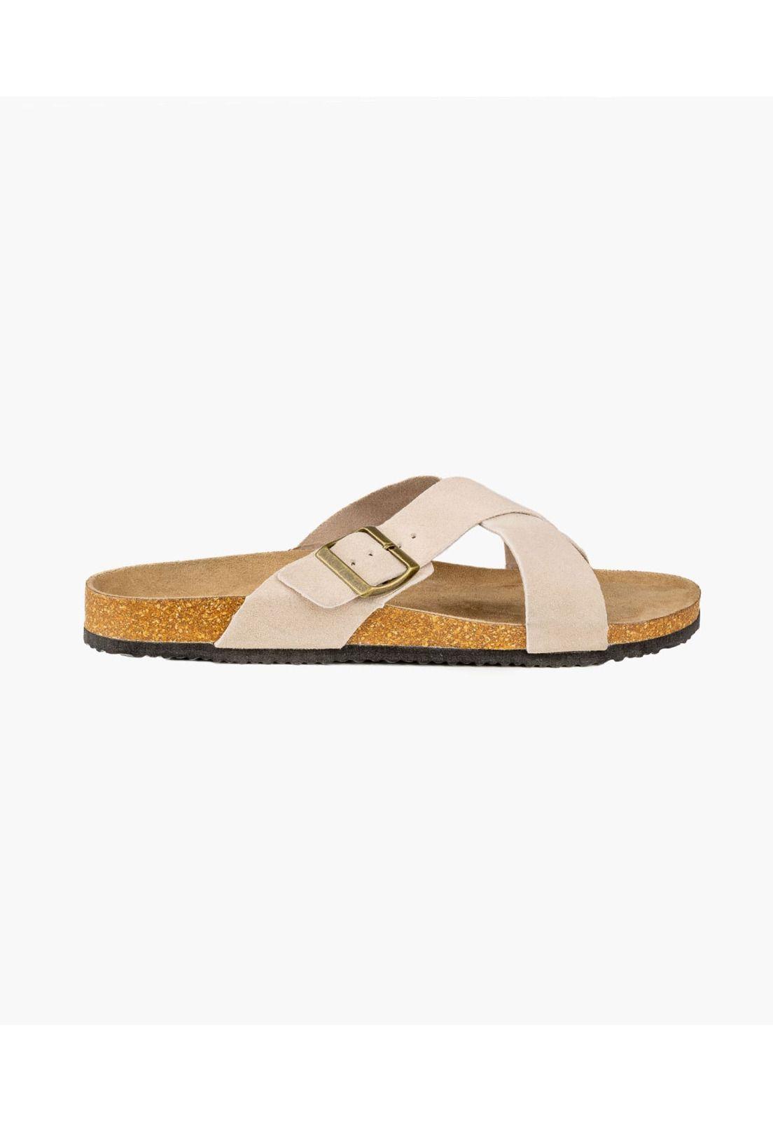 Sandalias Mujer Gamuza Cruzadas Beige-0