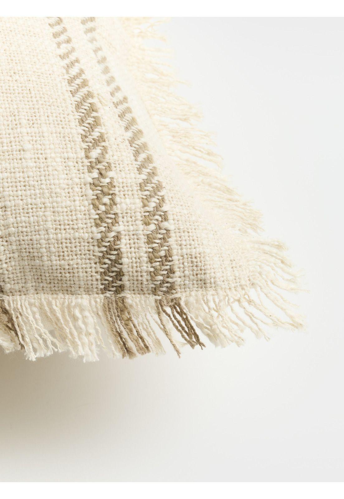 Cojín Funda Lavable Fringes Líneas Street 30 x 60 cm Blanco-2
