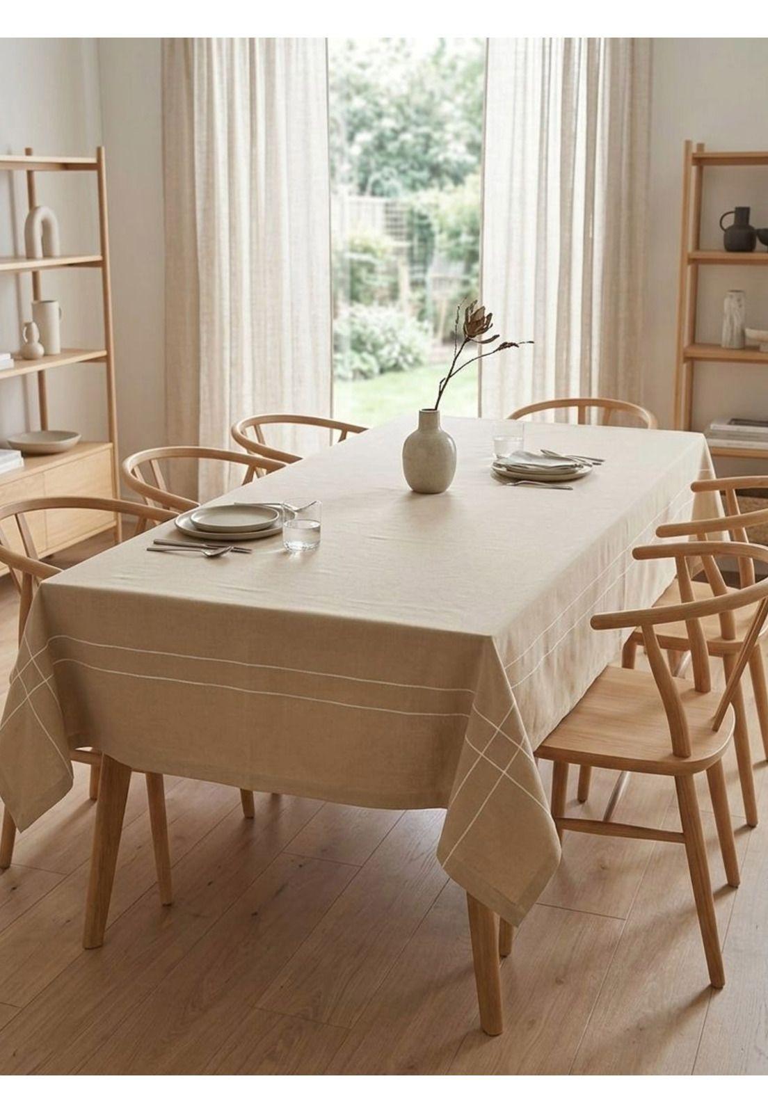 Mantel Líneas Bordadas Woman  Beige 150 x 250 cm-0