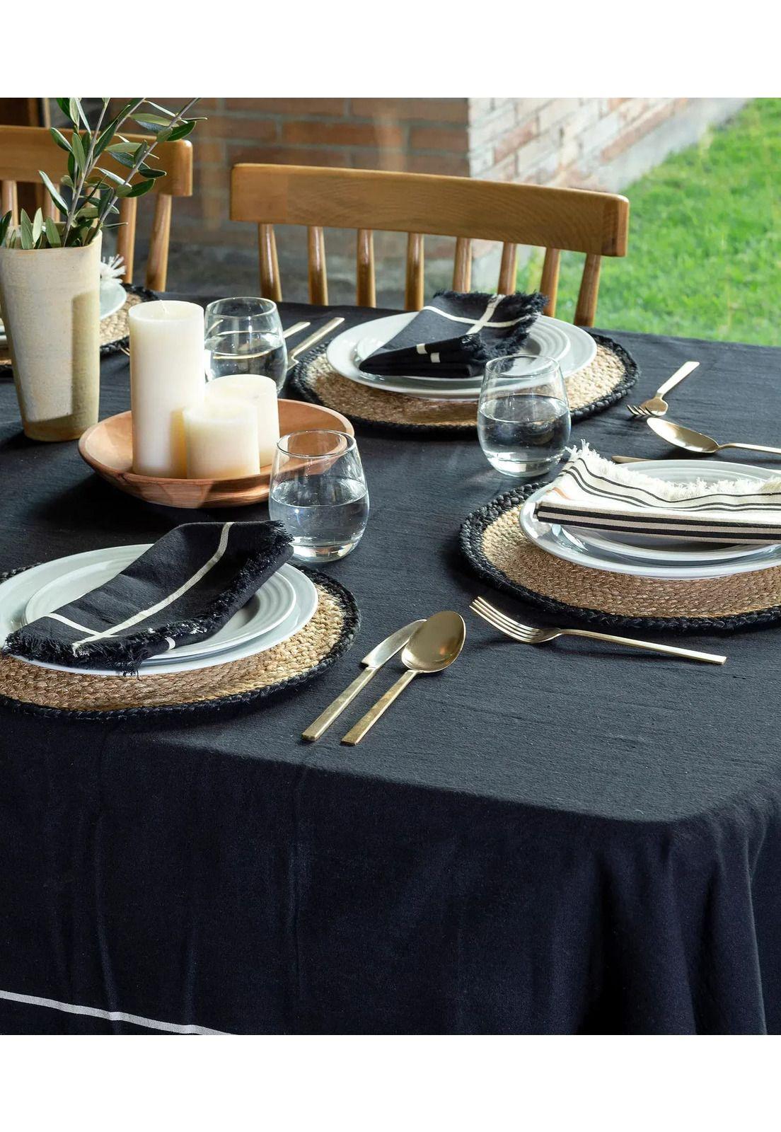 Mantel Borde Líneas 180 X 350 Cm Negro-0