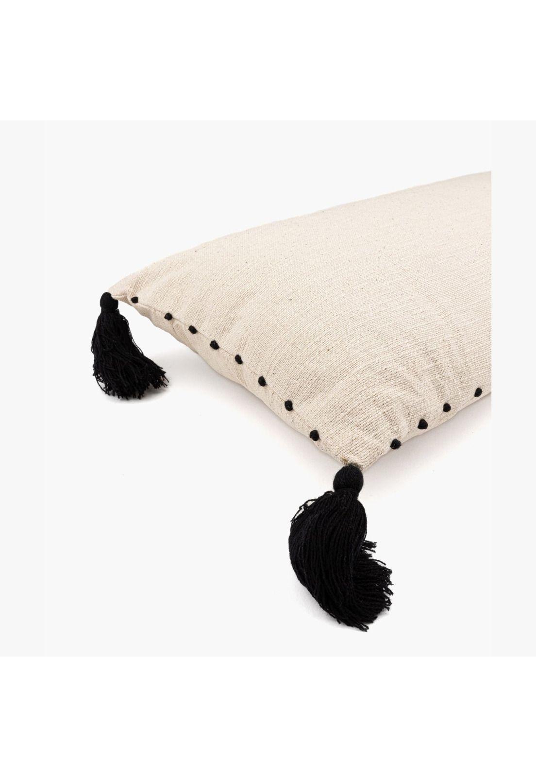 Cojín Boho Algodón Pelotitas 30 X 60 Cm Beige-1
