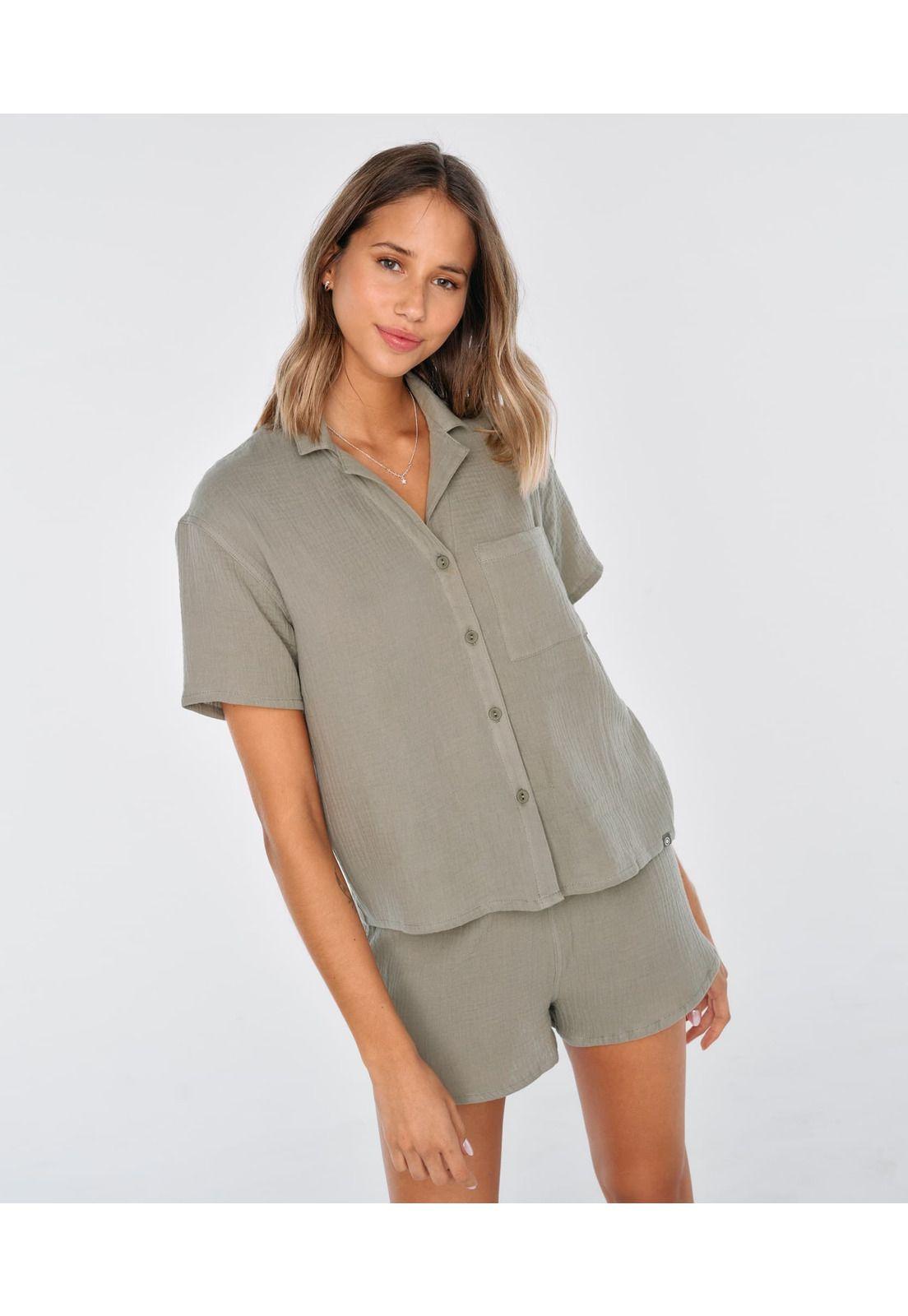 Pijama Mujer Corto Unicolor Verde Musgo-0