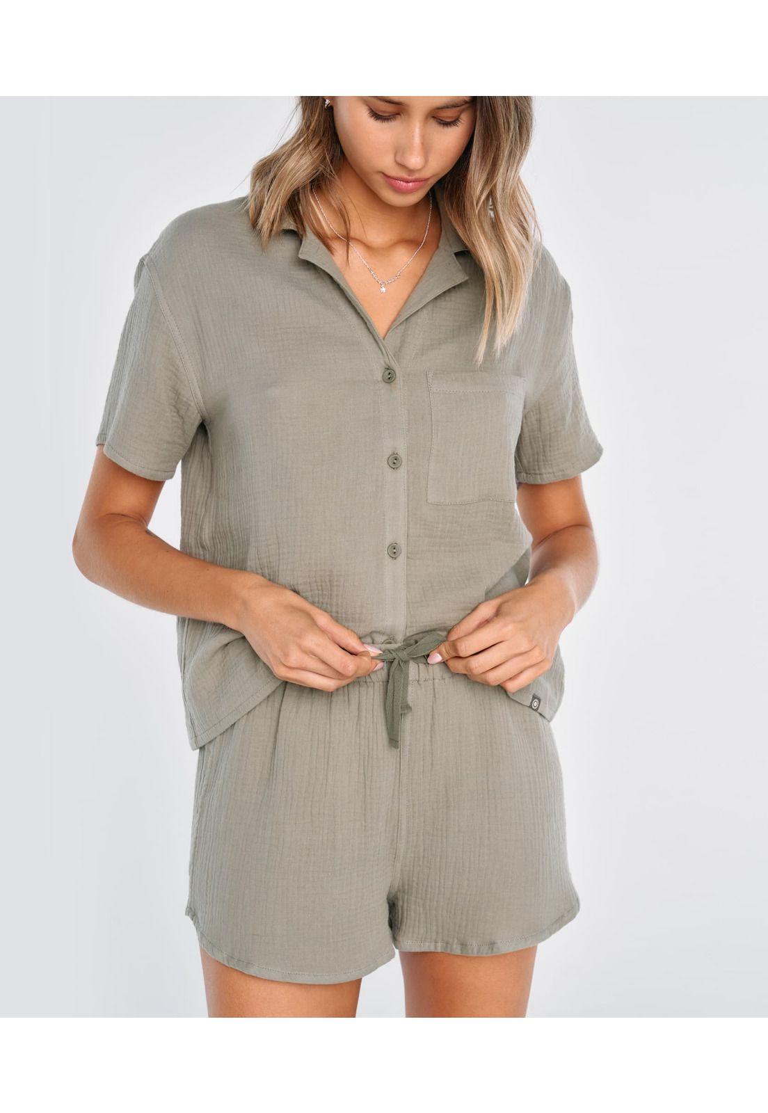 Pijama Mujer Corto Unicolor Verde Musgo-1