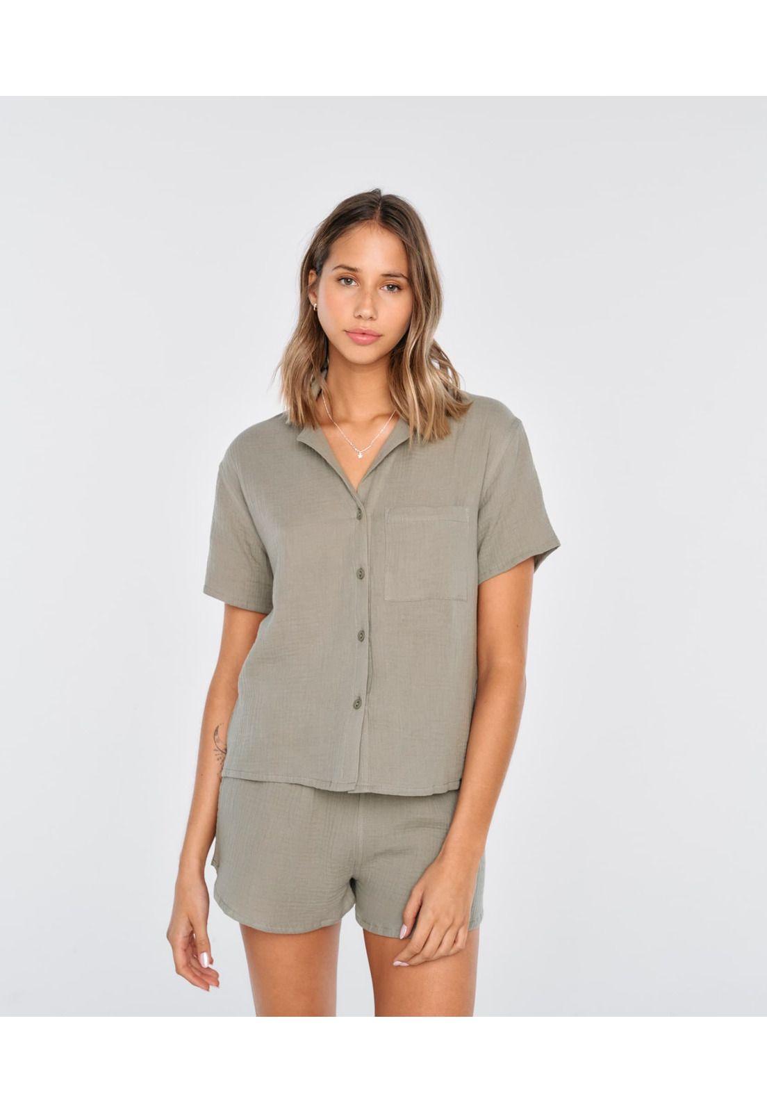 Pijama Mujer Corto Unicolor Verde Musgo-2