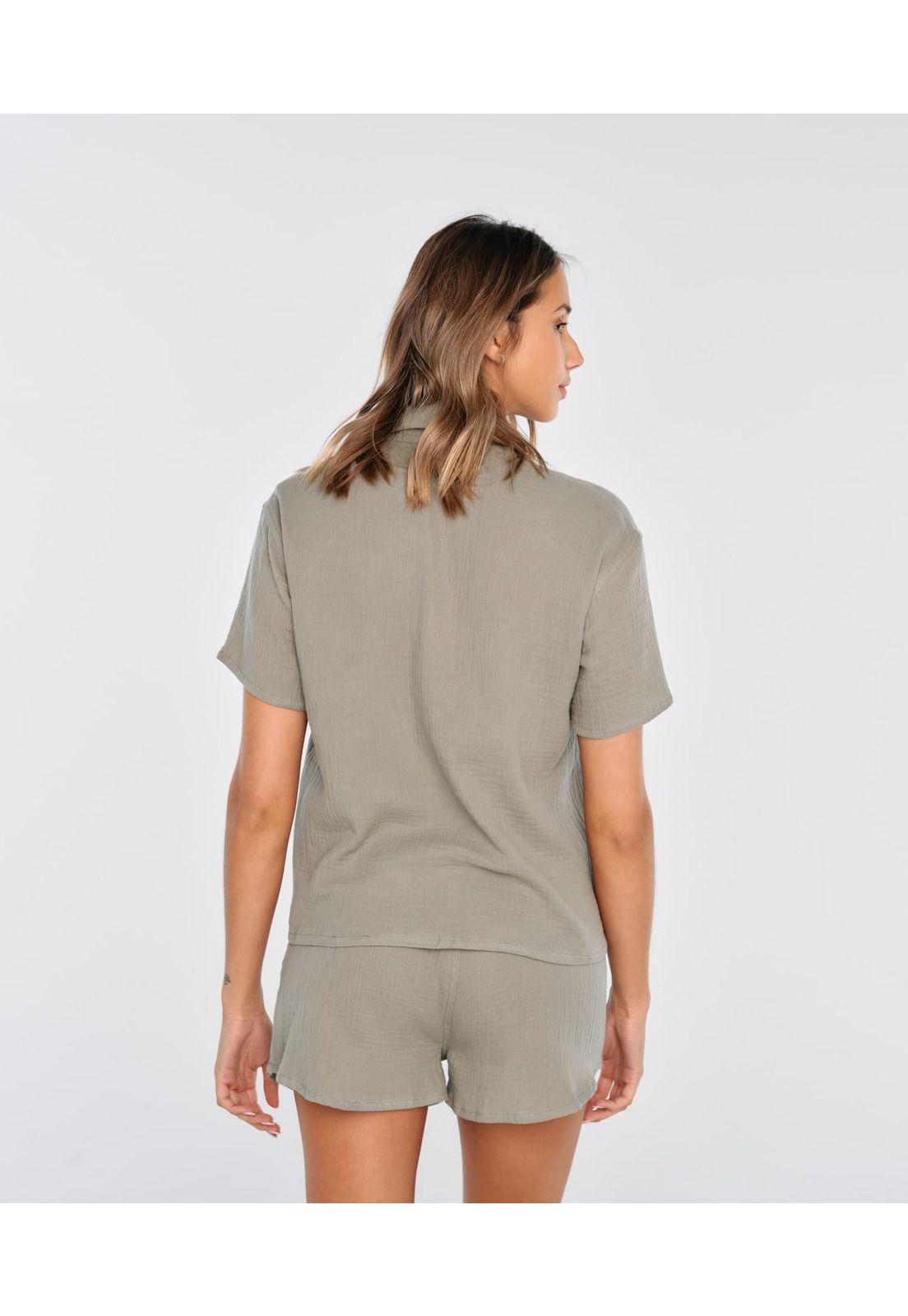 Pijama Mujer Corto Unicolor Verde Musgo-3