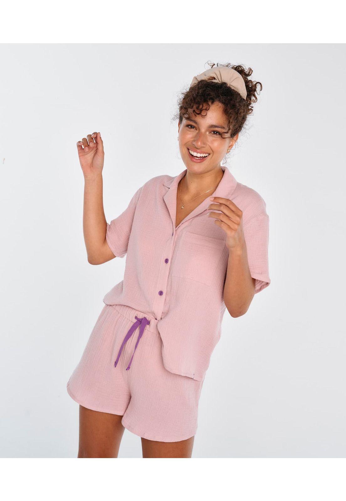 Pijama Mujer Corto Unicolor Lila-0
