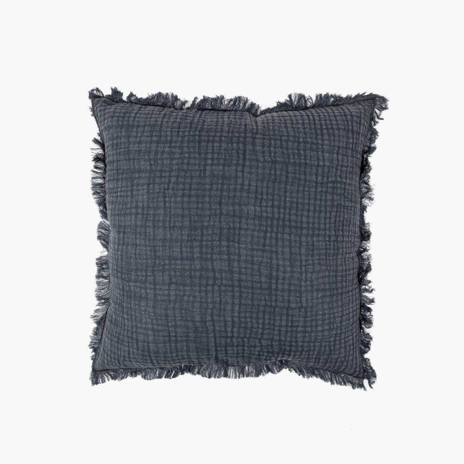 Cojín Mujer Algodón Gauze Flecos 45 X 45 Cm Azul-2