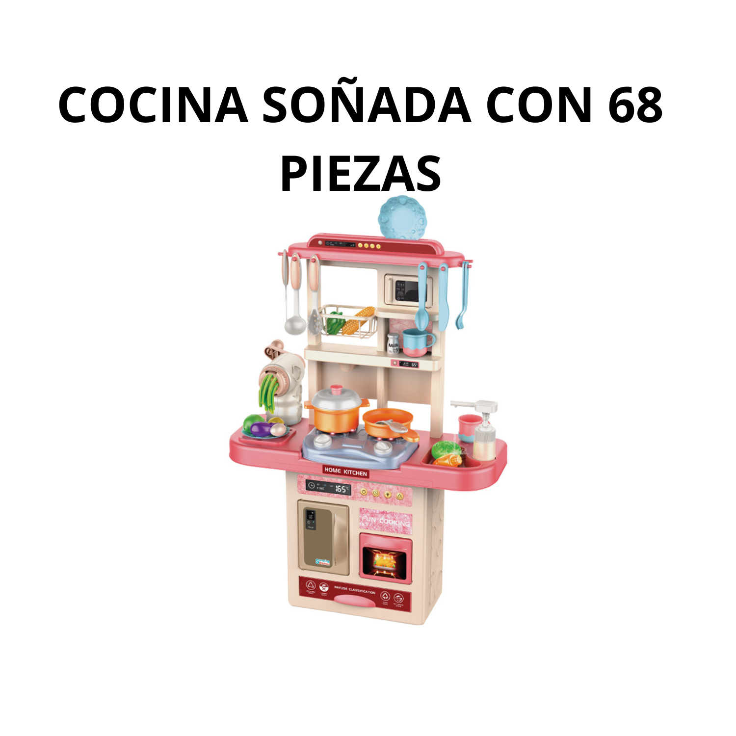 Cocina De Juguete Nina 65cm Con Sonido Luz y Maquina Plastilina 68pcs-2