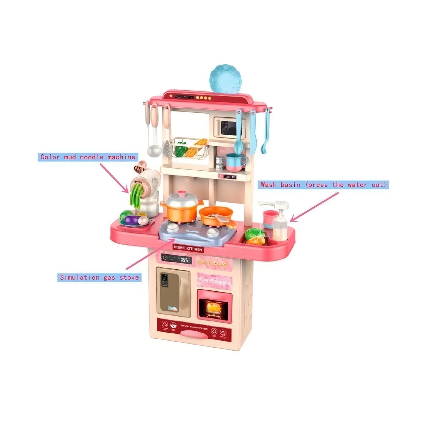 Cocina De Juguete Nina 65cm Con Sonido Luz y Maquina Plastilina 68pcs-4