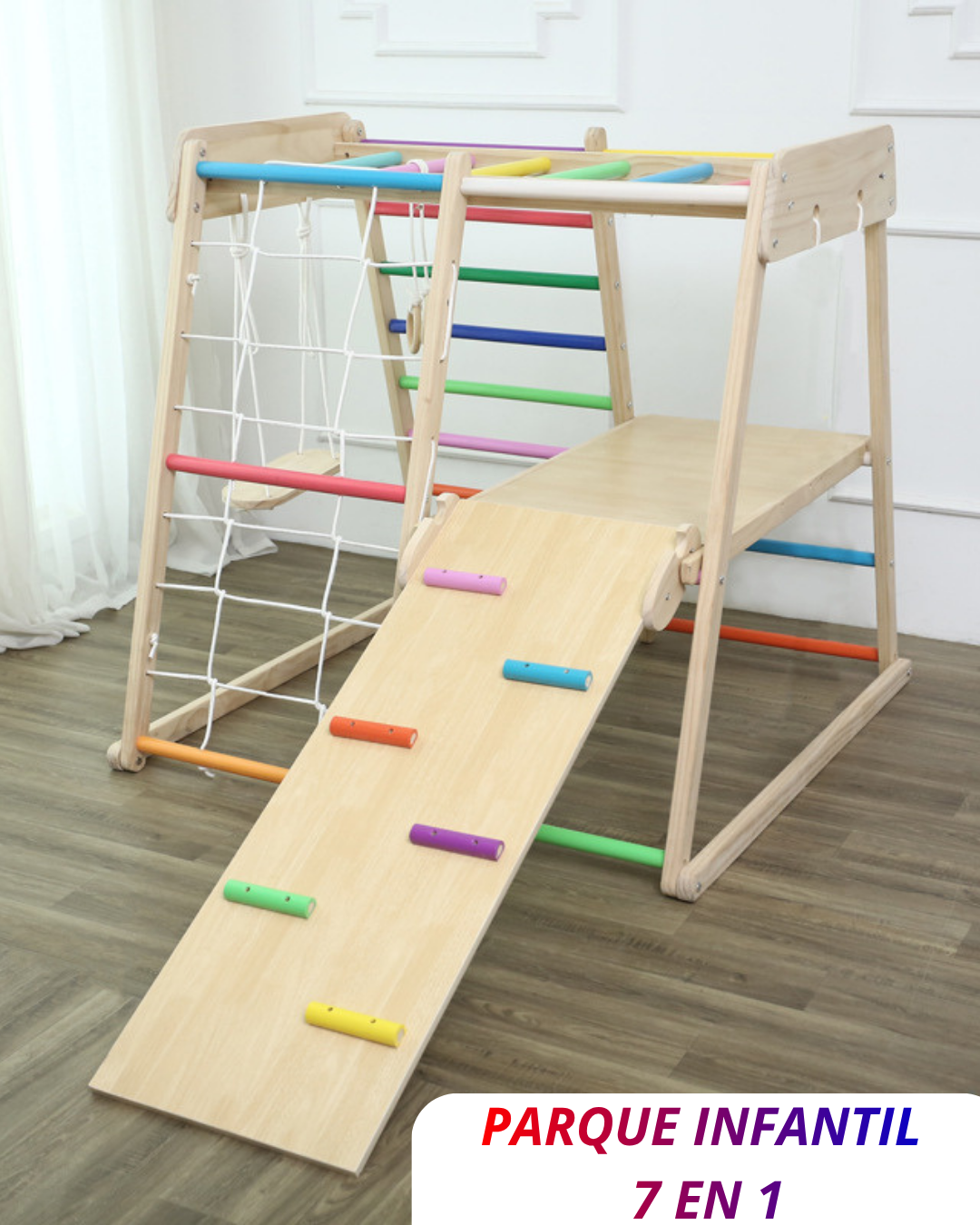 Parque De Escalada Montessori Juego Infantil 7 En 1 Con Rampa Red y Columpio-3