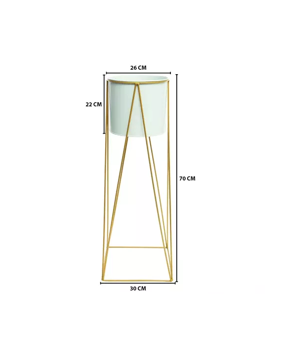 Porta Macetero Pedestal Blanco y Dorado para Plantas-2