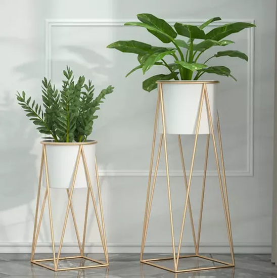 Porta Macetero Pedestal Blanco y Dorado para Plantas-3