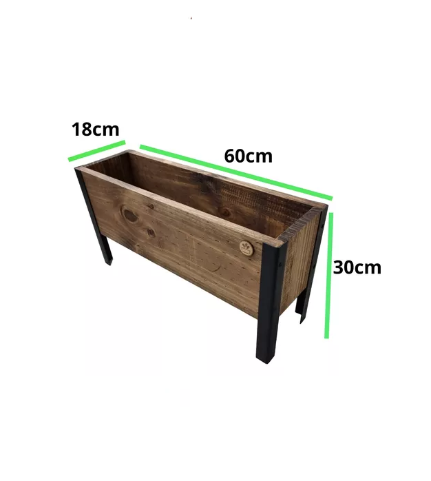 Macetero de Madera 60cm Color Roble con Patas de Fierro-2