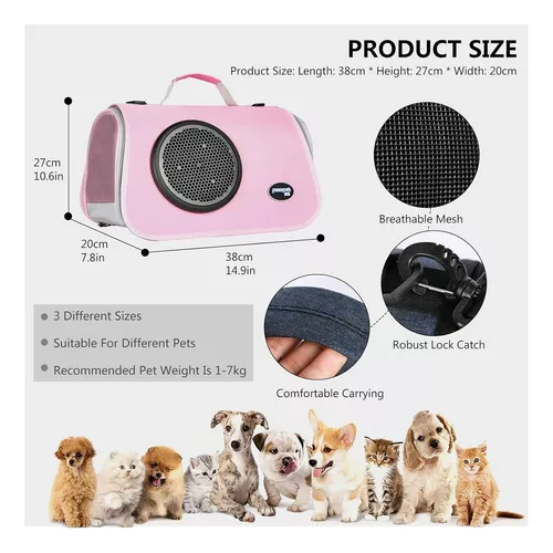 Bolso de transporte para mascotas malla transpirable rosado-3